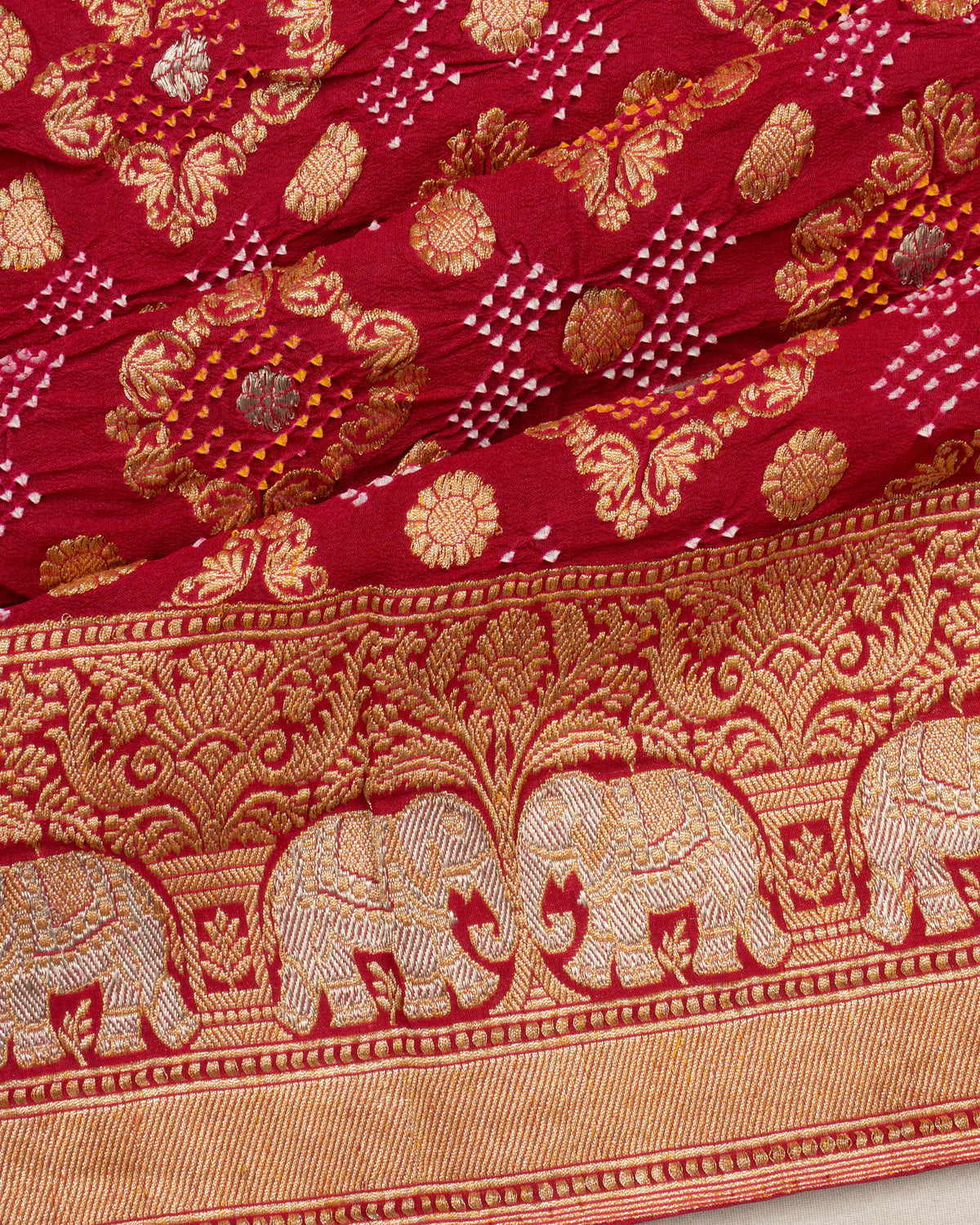 Banarasi Georgette Bandhani Brocade Red Saree