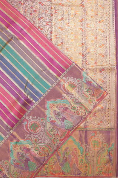 Kanchipuram Silk Tissue Lines Multicolor Saree