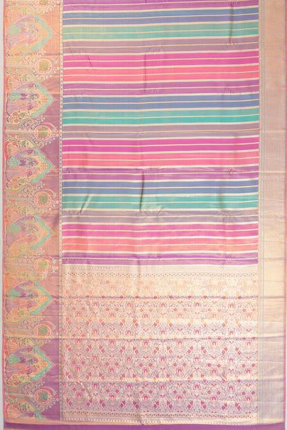 Kanchipuram Silk Tissue Lines Multicolor Saree