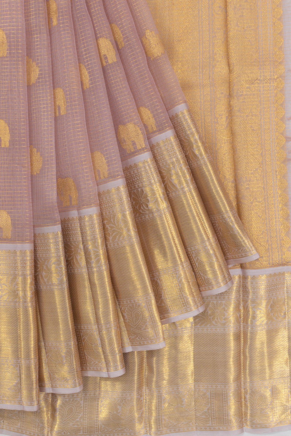 Kanchipuram Kora Organza Checks And Butta Baby Pink Saree