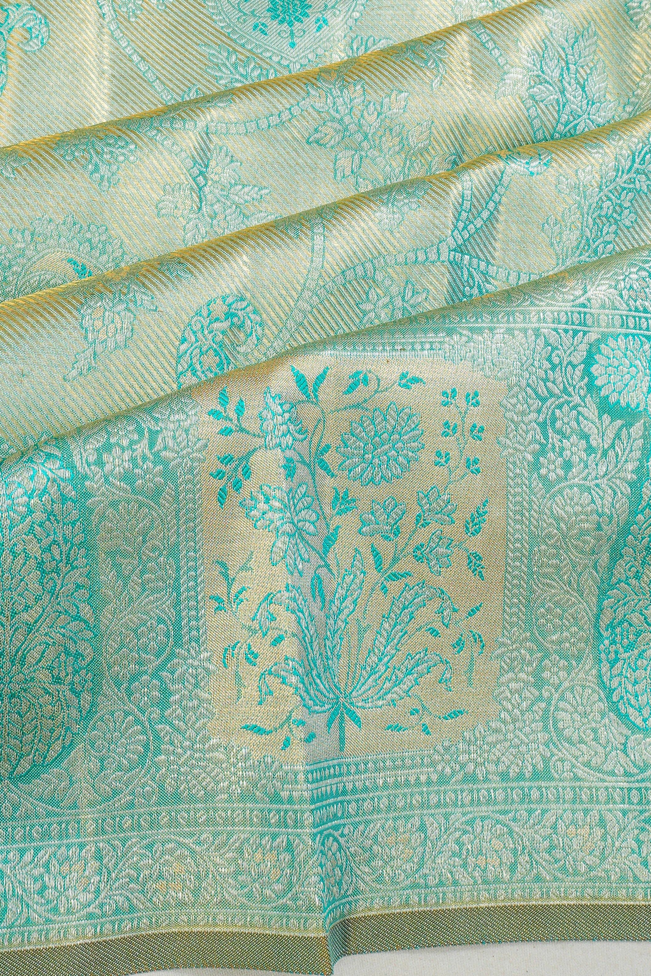 Kanchipuram Silk Tissue Brocade Blue Saree