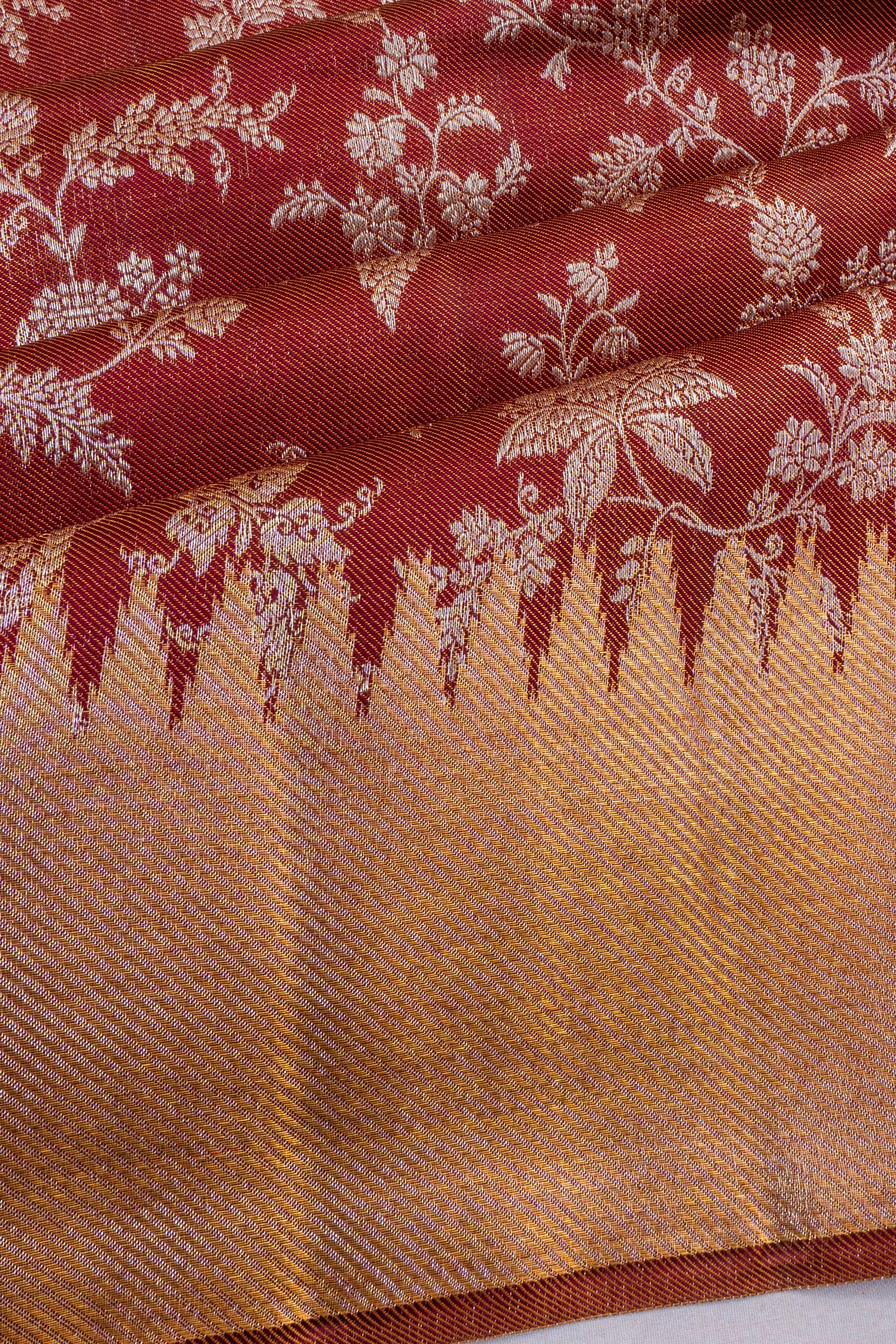 Kanchipuram Silk Tissue Tissue Jaal Maroon Saree