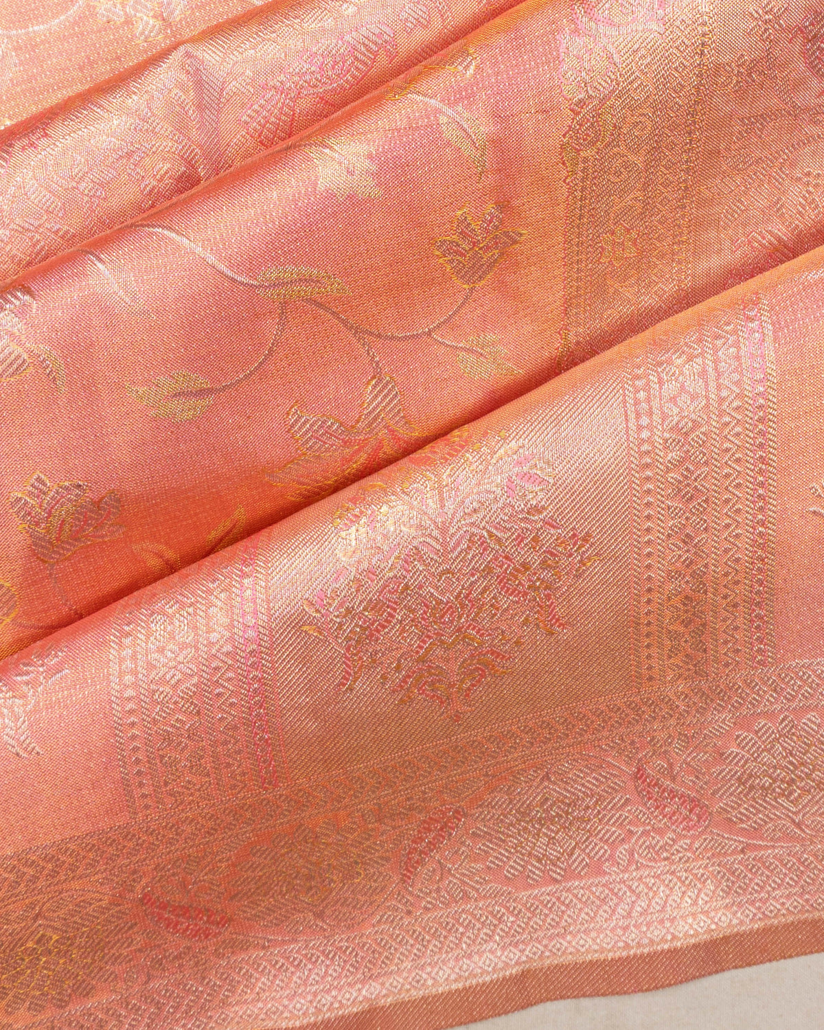 Kanchipuram Silk Tissue Jaal Pink Saree