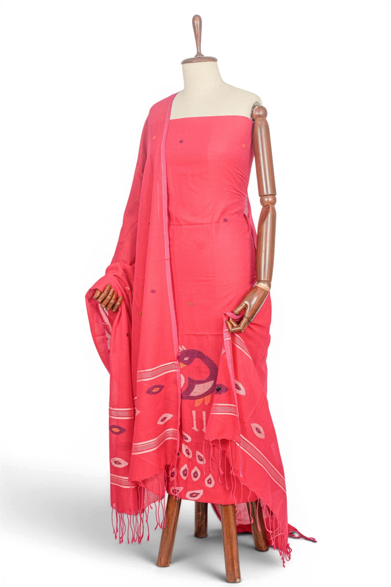 Phulia Cotton Jamdani Red Salwar Suit Set W/O Bottom
