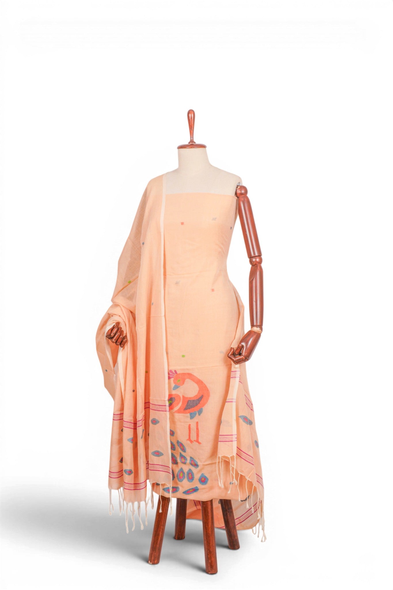 Phulia Cotton Jamdani Peach Salwar Suit Set W/O Bottom