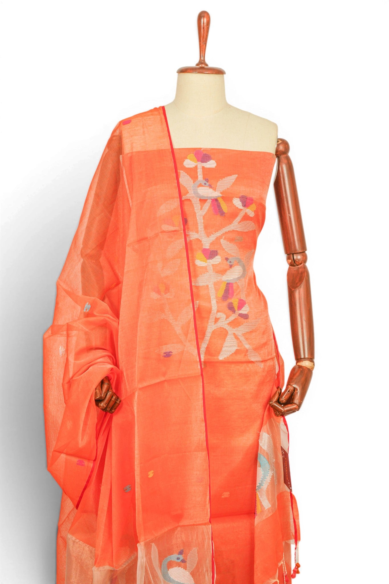 Phulia Cotton Jamdani Orange Salwar Suit Set W/O Bottom