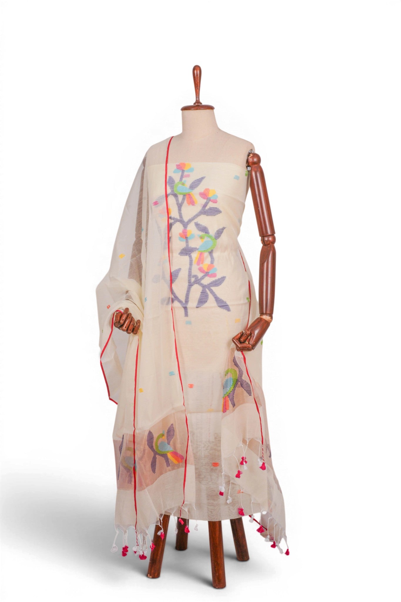Phulia Cotton Jamdani Off White Salwar Suit Set W/O Bottom