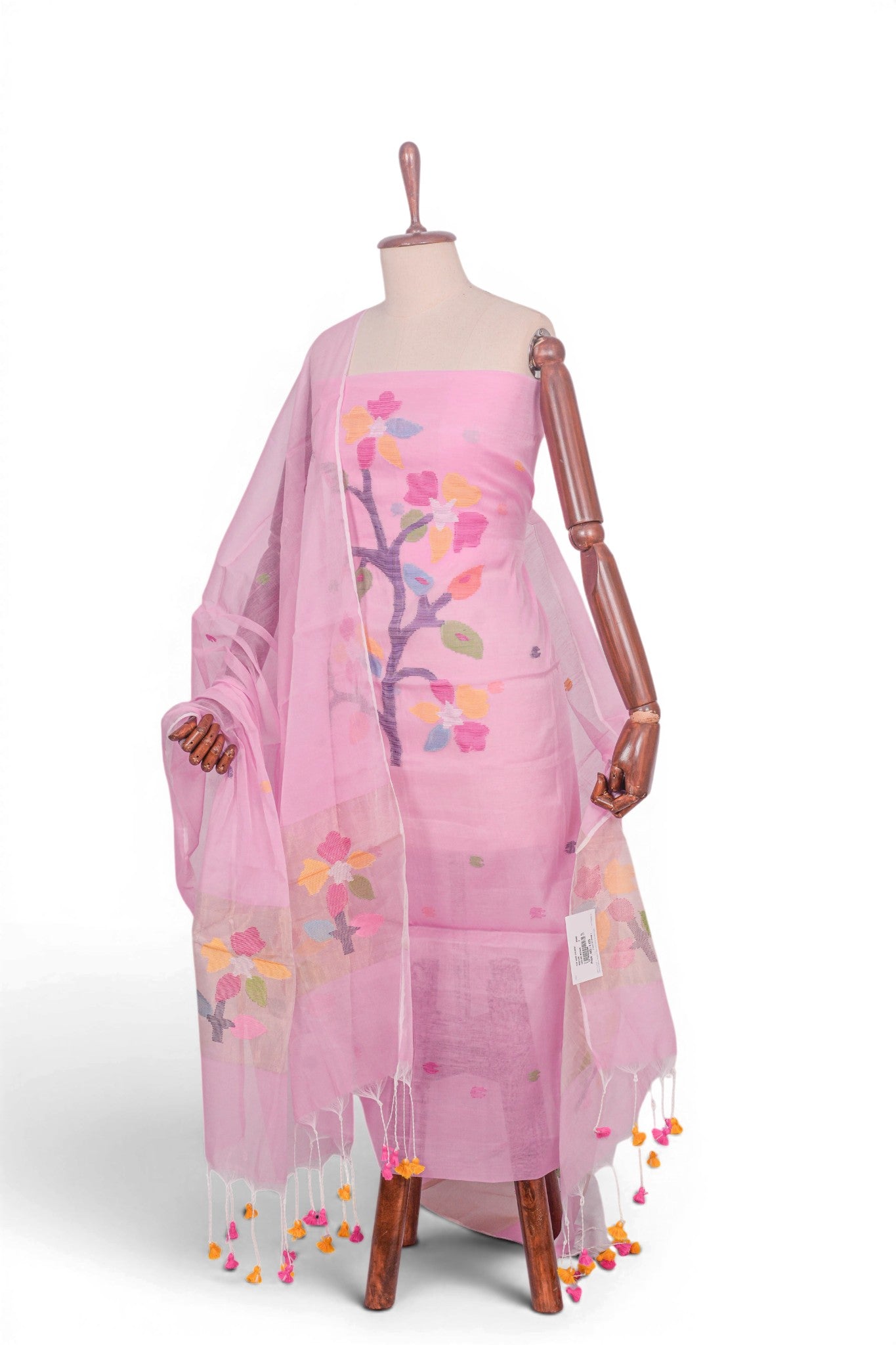 Phulia Cotton Jamdani Baby Pink Salwar Suit Set W/O Bottom