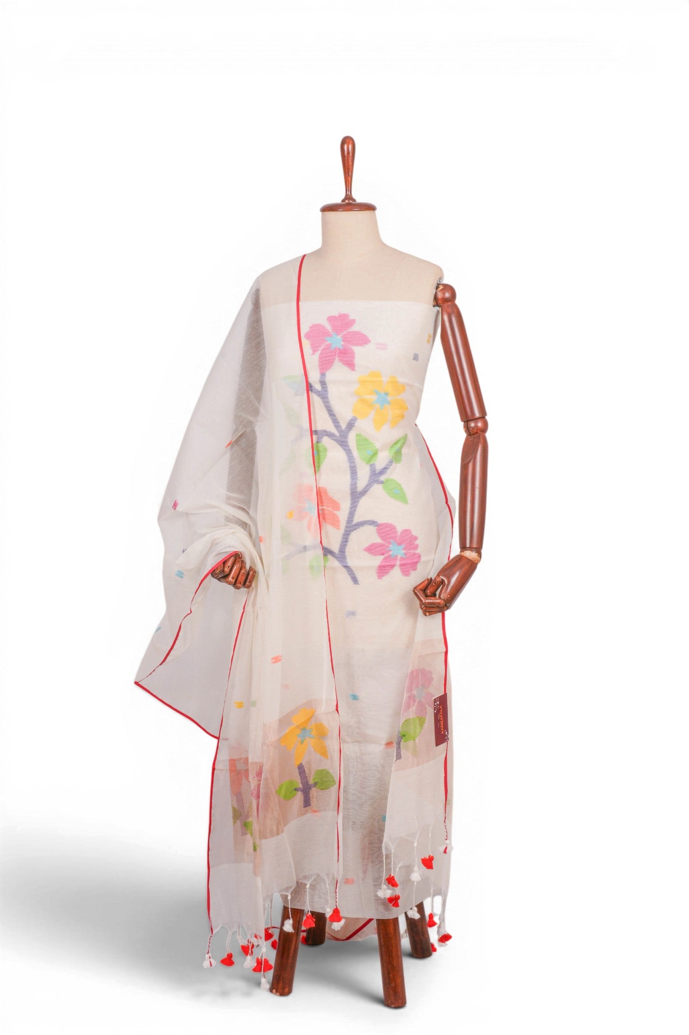 Phulia Cotton Jamdani White Salwar Suit Set W/O Bottom