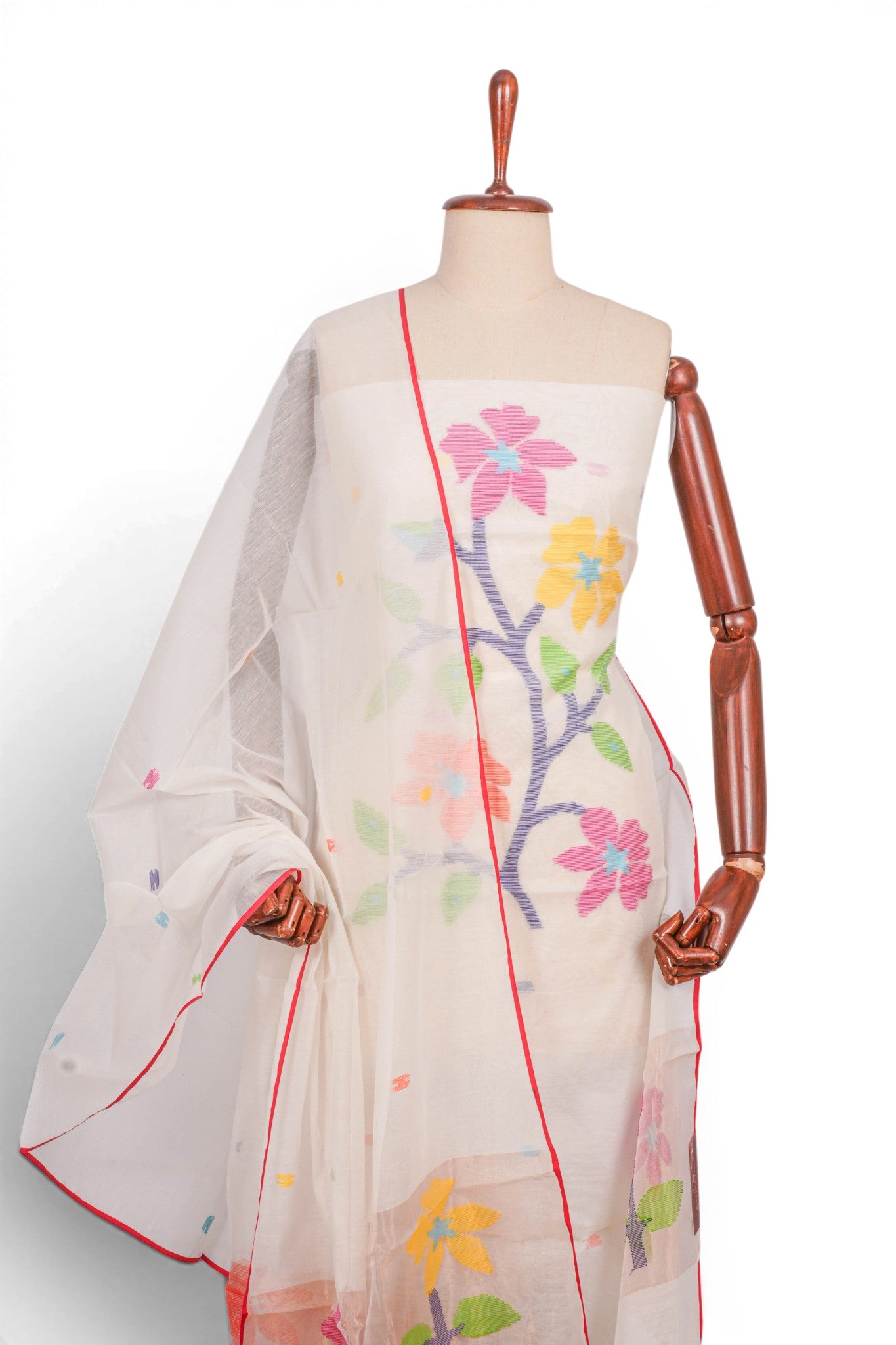 Phulia Cotton Jamdani White Salwar Suit Set W/O Bottom