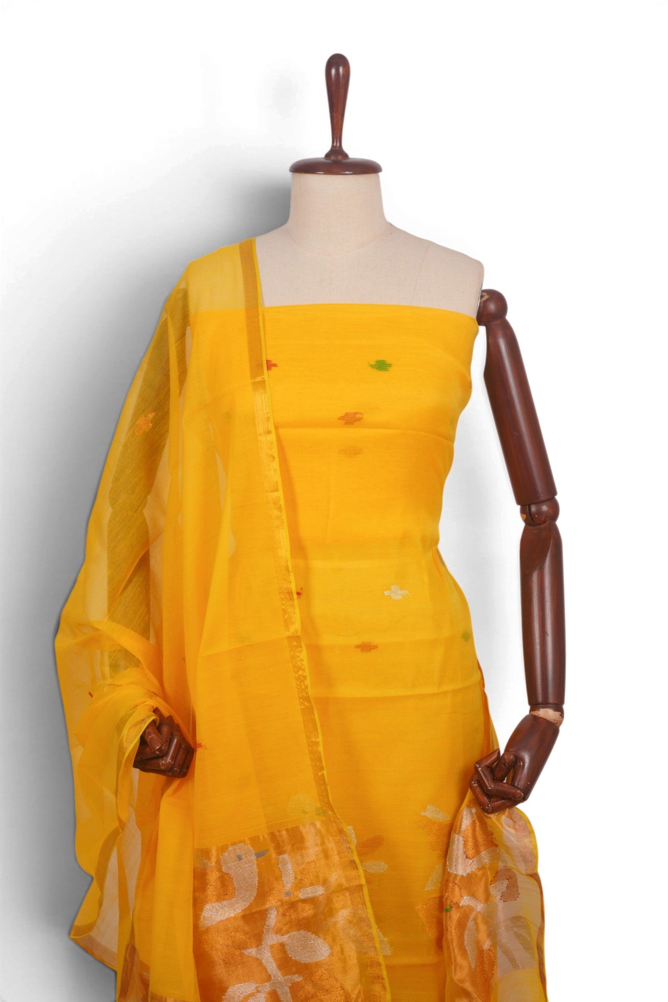 Phulia Cotton Jamdani Yellow Salwar Suit Set W/O Bottom