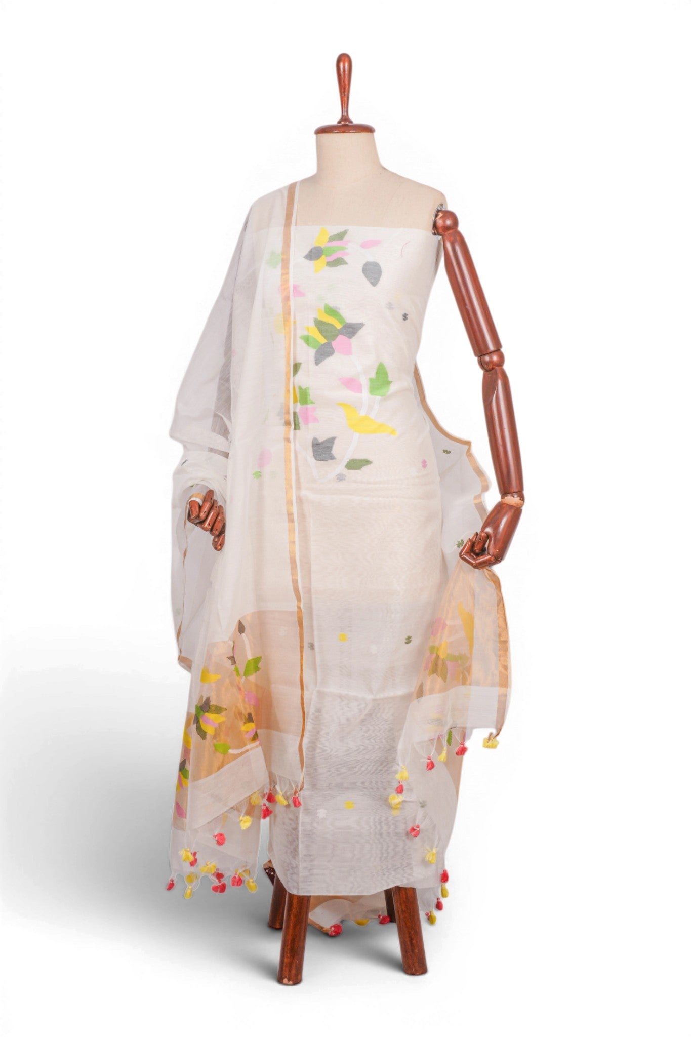 Phulia Cotton Jamdani White Salwar Suit Set W/O Bottom