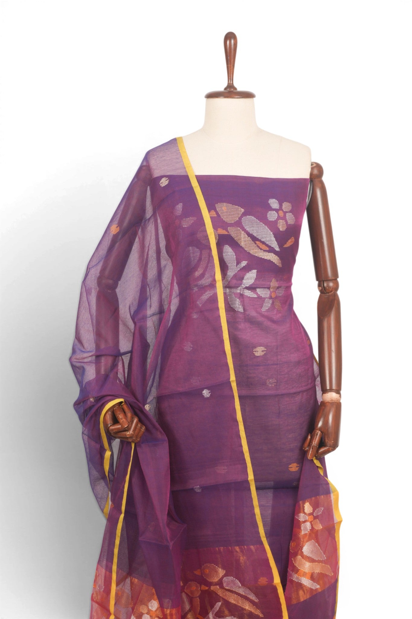 Organza Brocade Purple Salwar Suit Set W/O Bottom