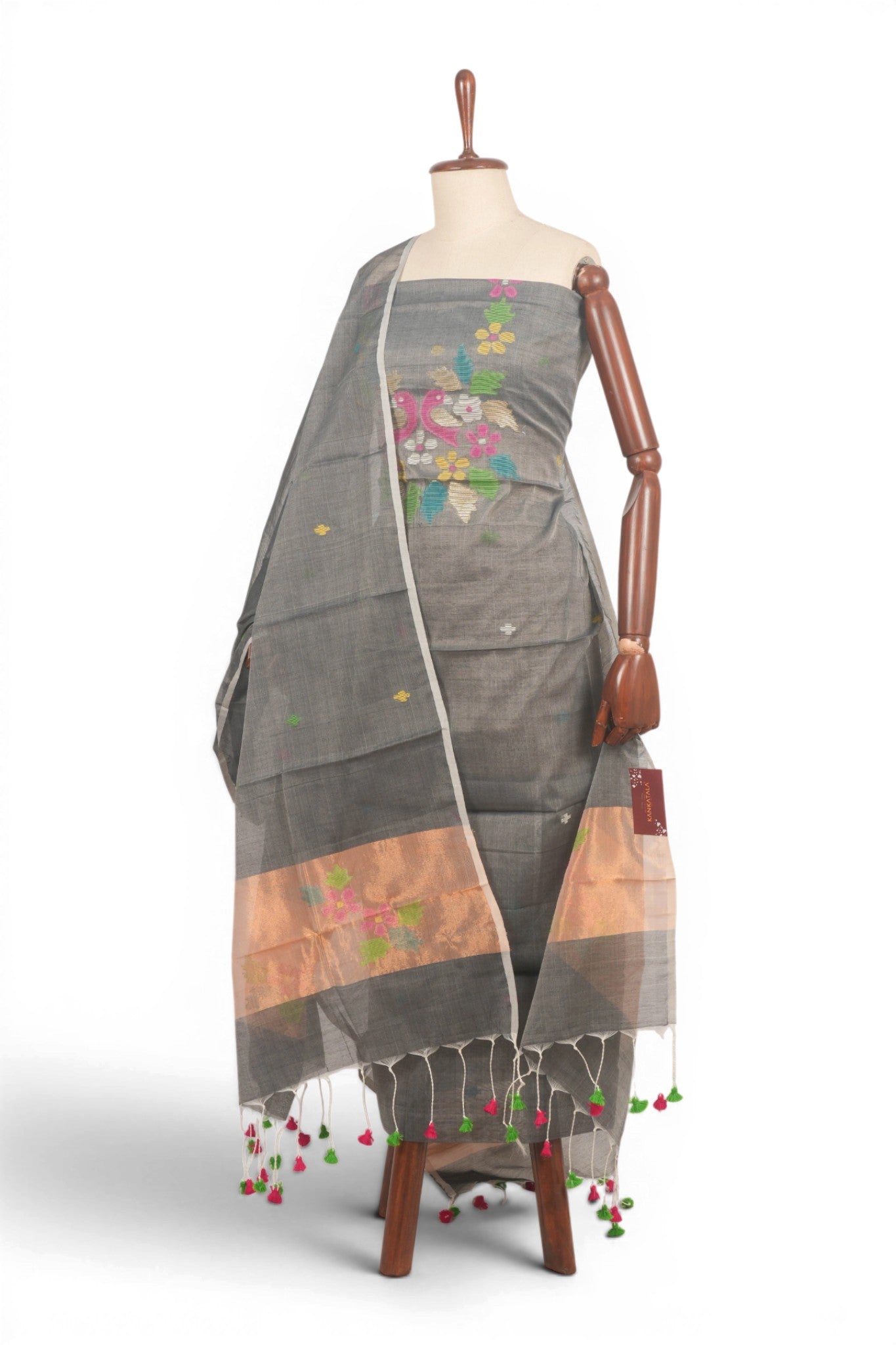 Linen Brocade Grey Salwar Suit Set W/O Bottom