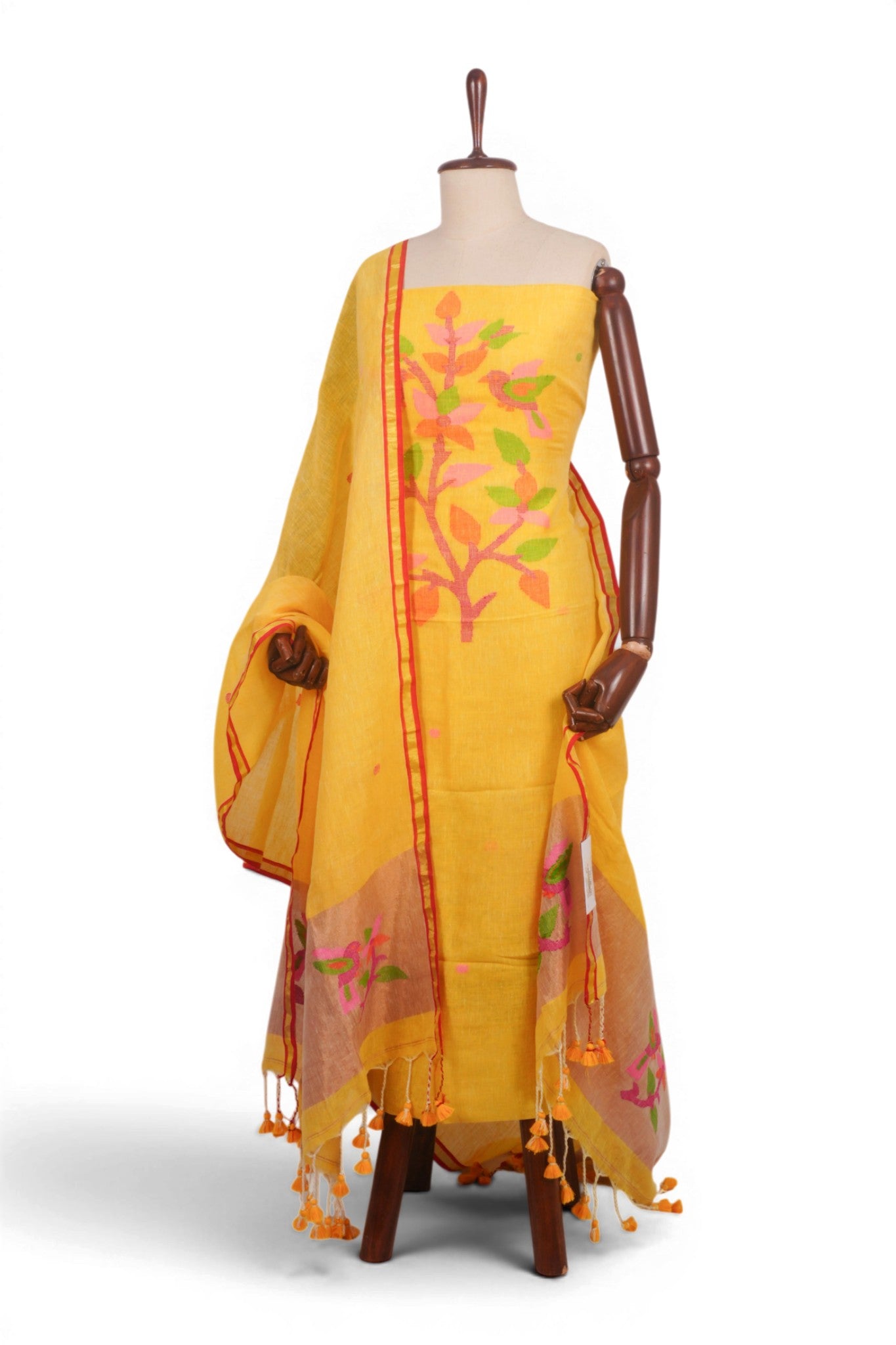 Linen Brocade Yellow Salwar Suit Set W/O Bottom