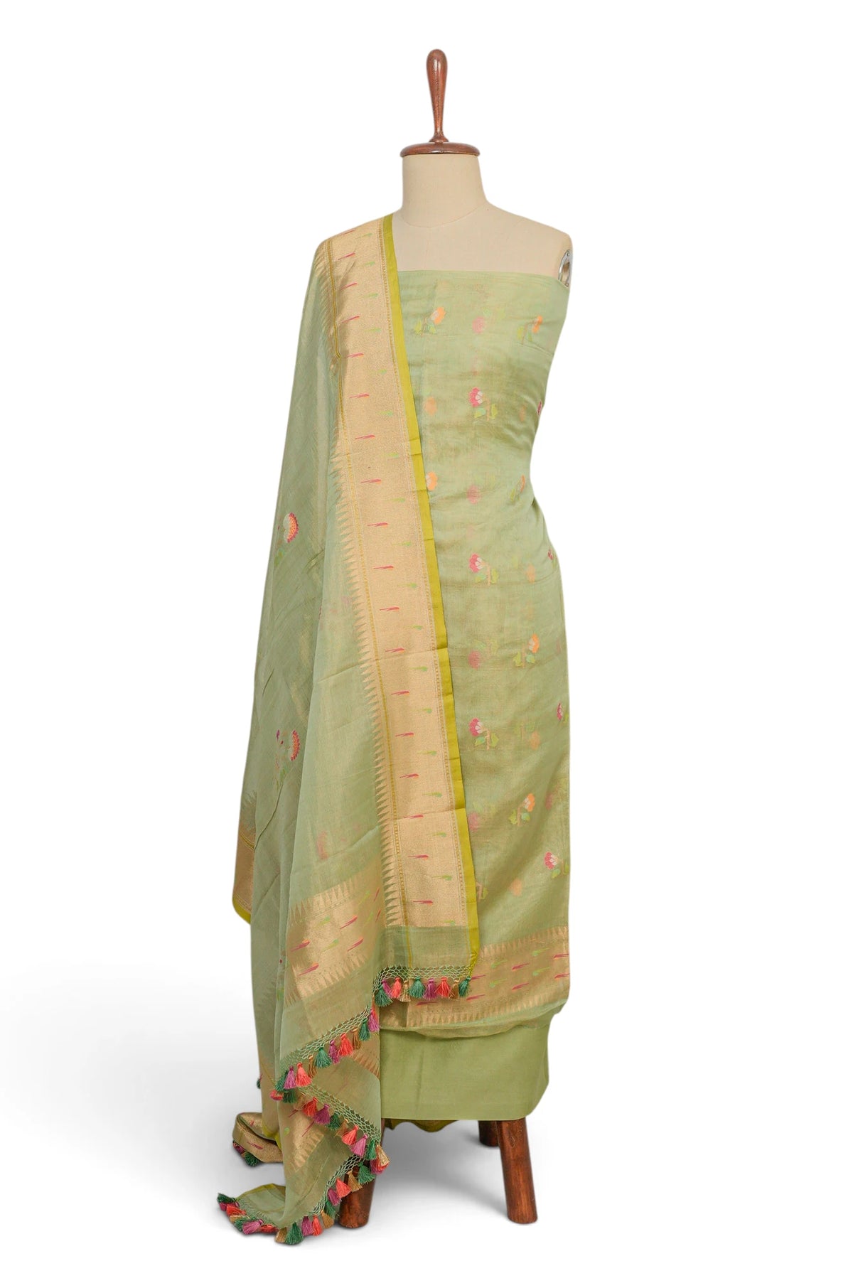 Banarasi Kora Organza Tissue Pista Green Salwar Suit Set