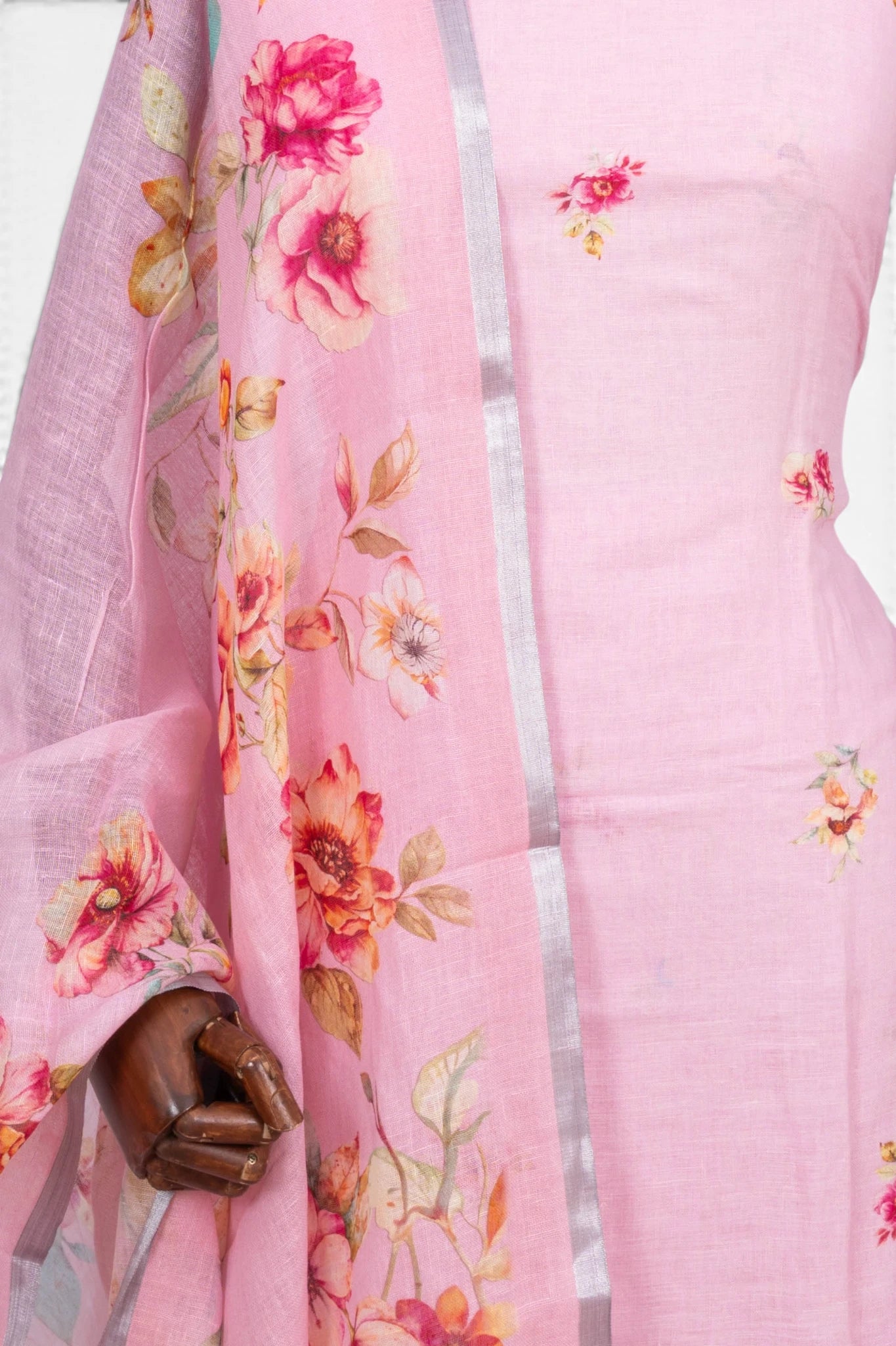 Linen Printed Baby Pink Salwar Suit Set