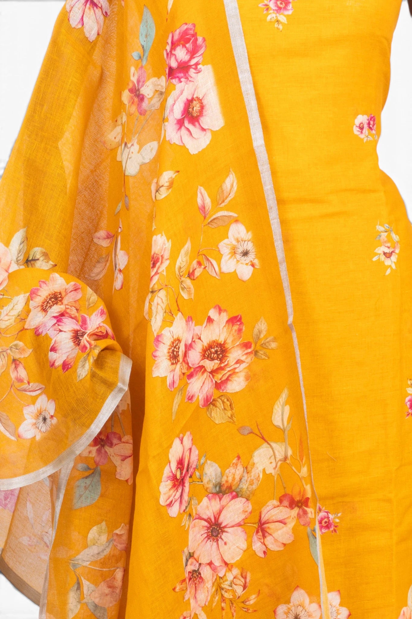Linen Printed Mustard Yellow Salwar Suit Set