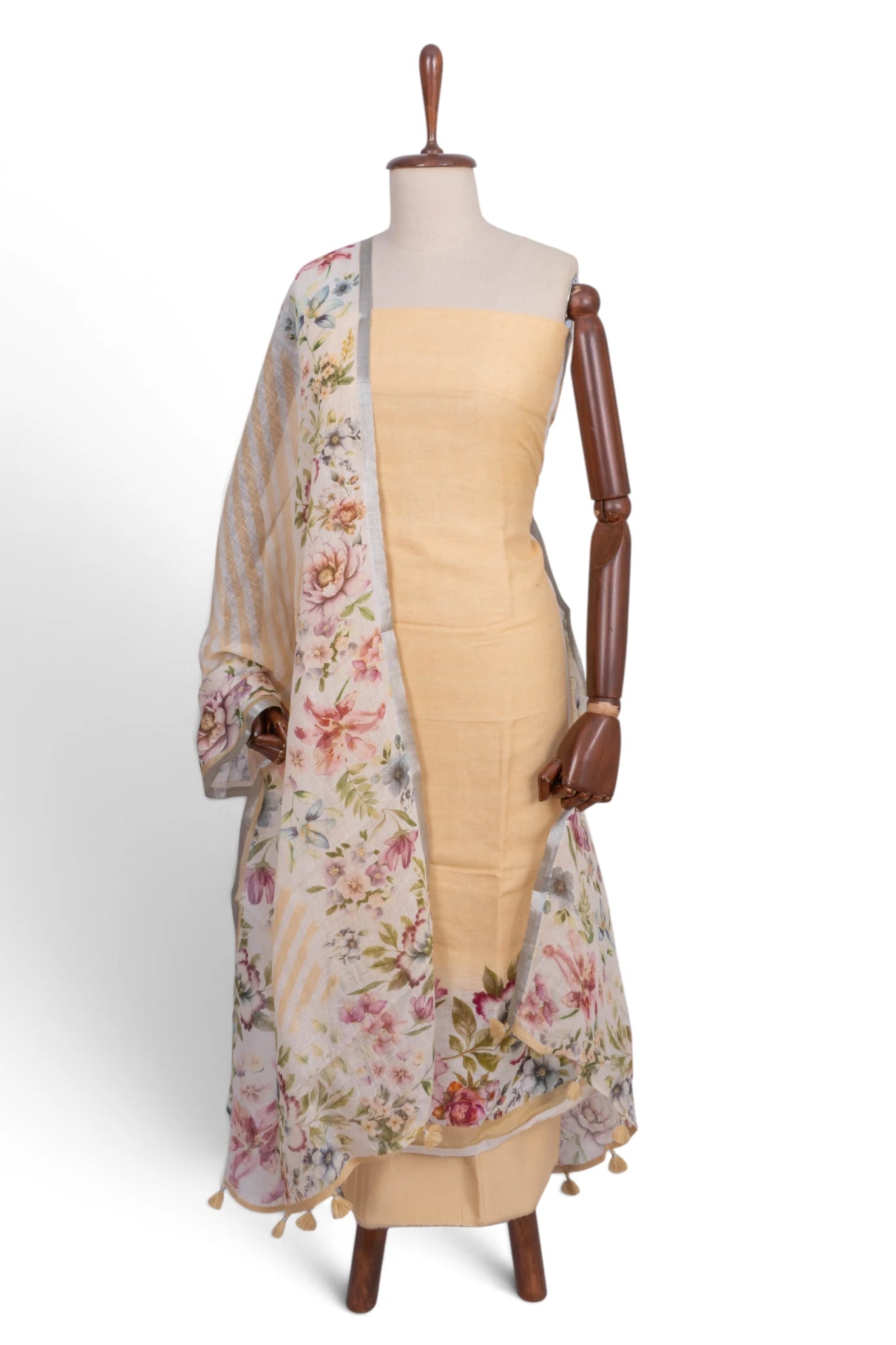 Linen Printed Pastel Orange Salwar Suit Set