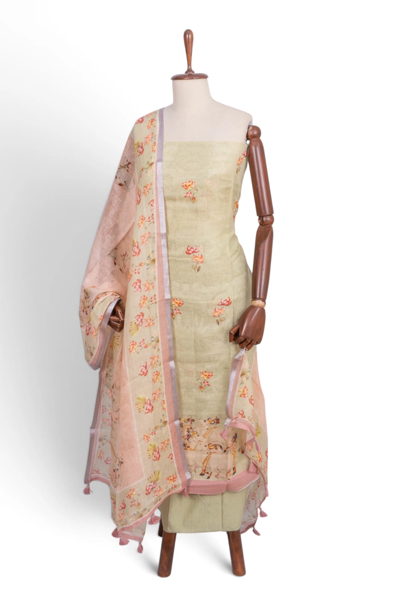 Linen Printed Green Salwar Suit Set