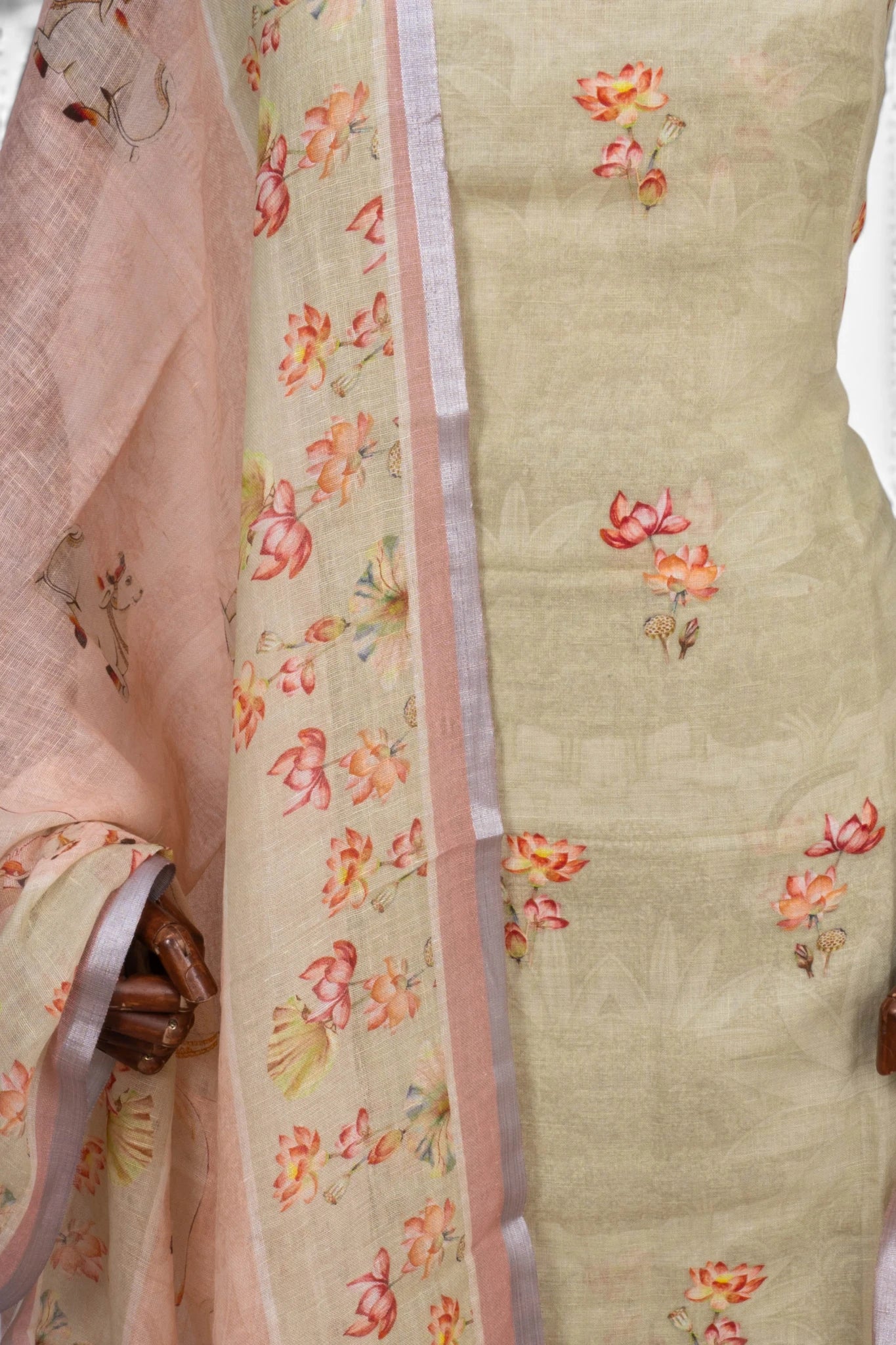Linen Printed Green Salwar Suit Set