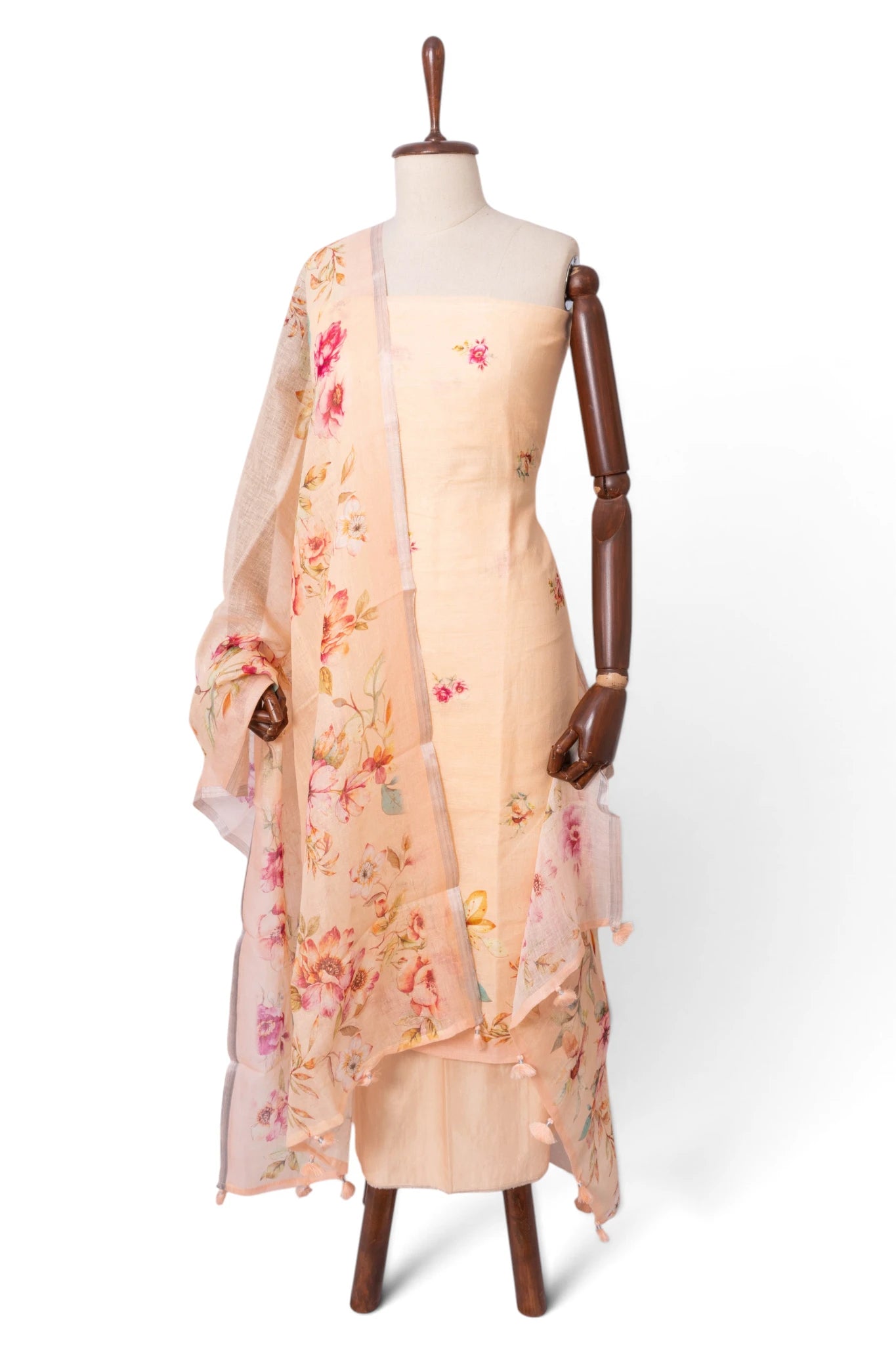 Linen Printed Peach Salwar Suit Set