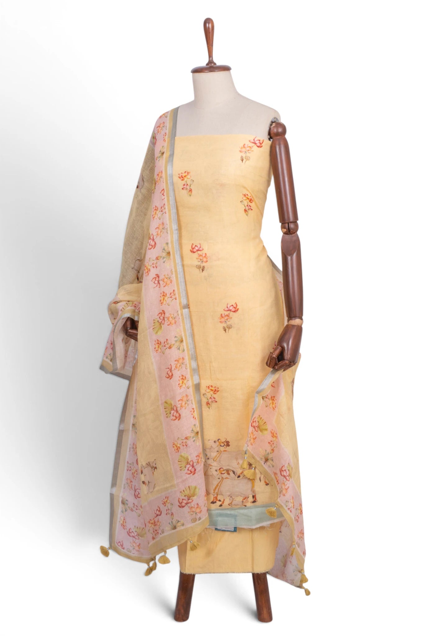 Linen Printed Yellow Salwar Suit Set