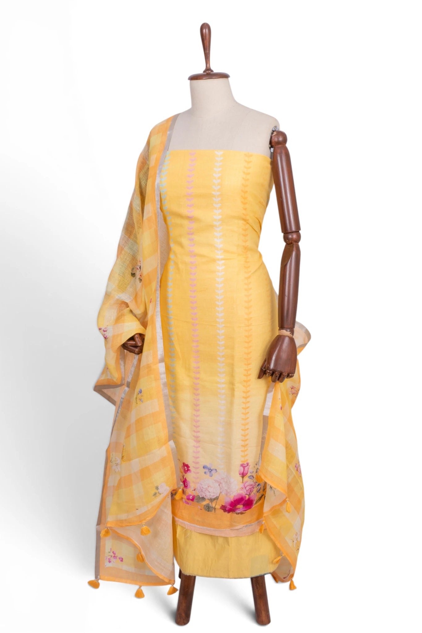 Linen Printed Yellow Salwar Suit Set