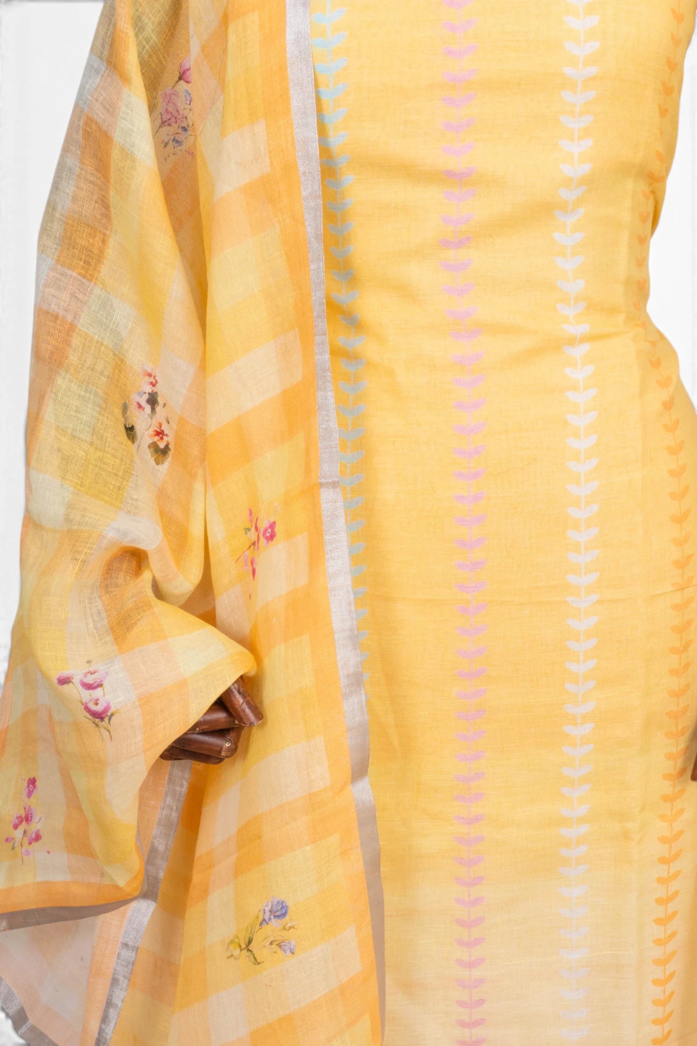 Linen Printed Yellow Salwar Suit Set