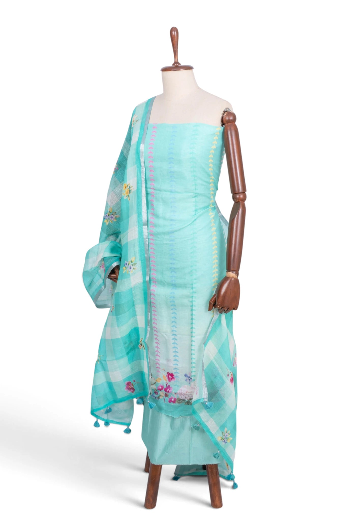 Linen Printed Sea Green Salwar Suit Set