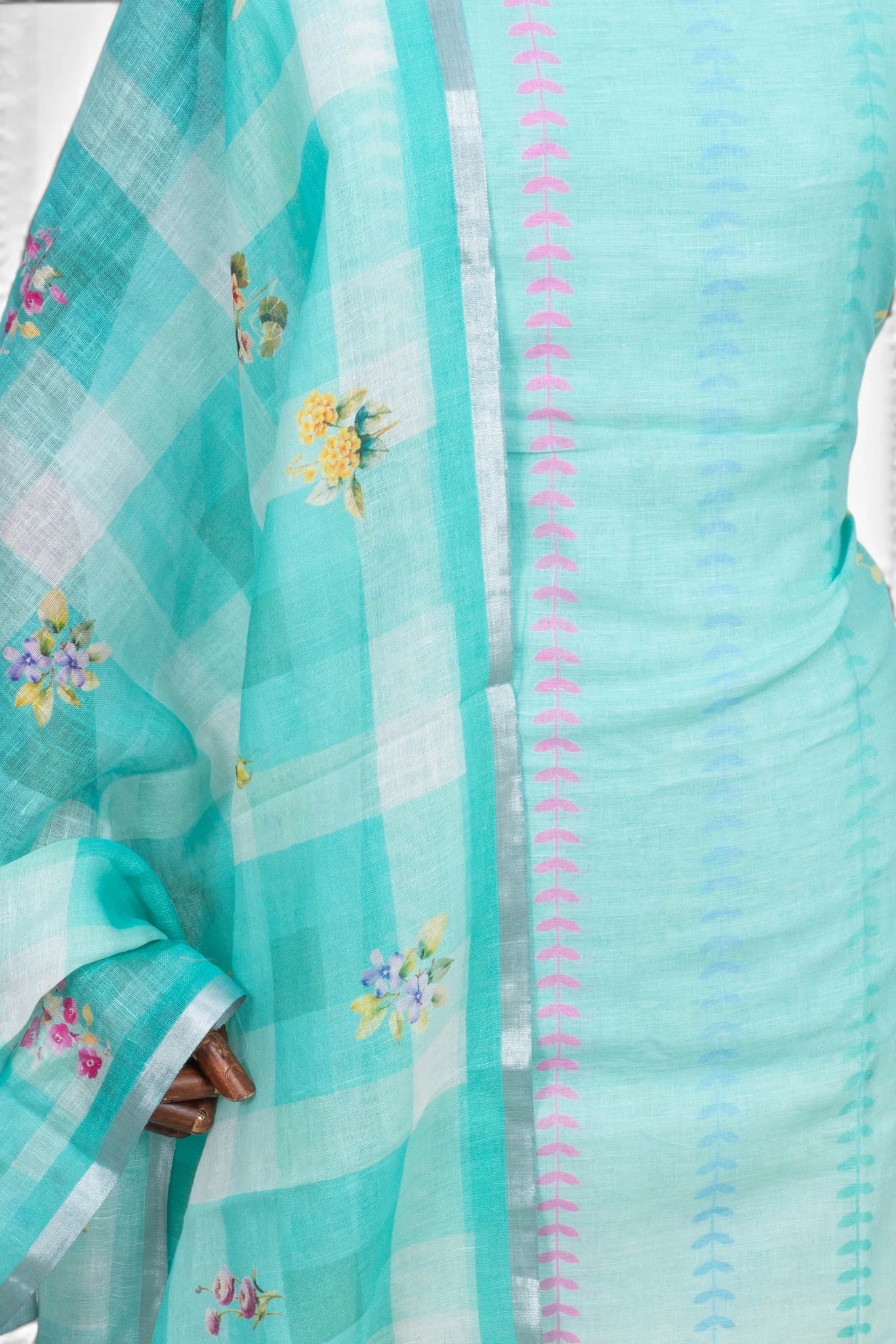 Linen Printed Sea Green Salwar Suit Set
