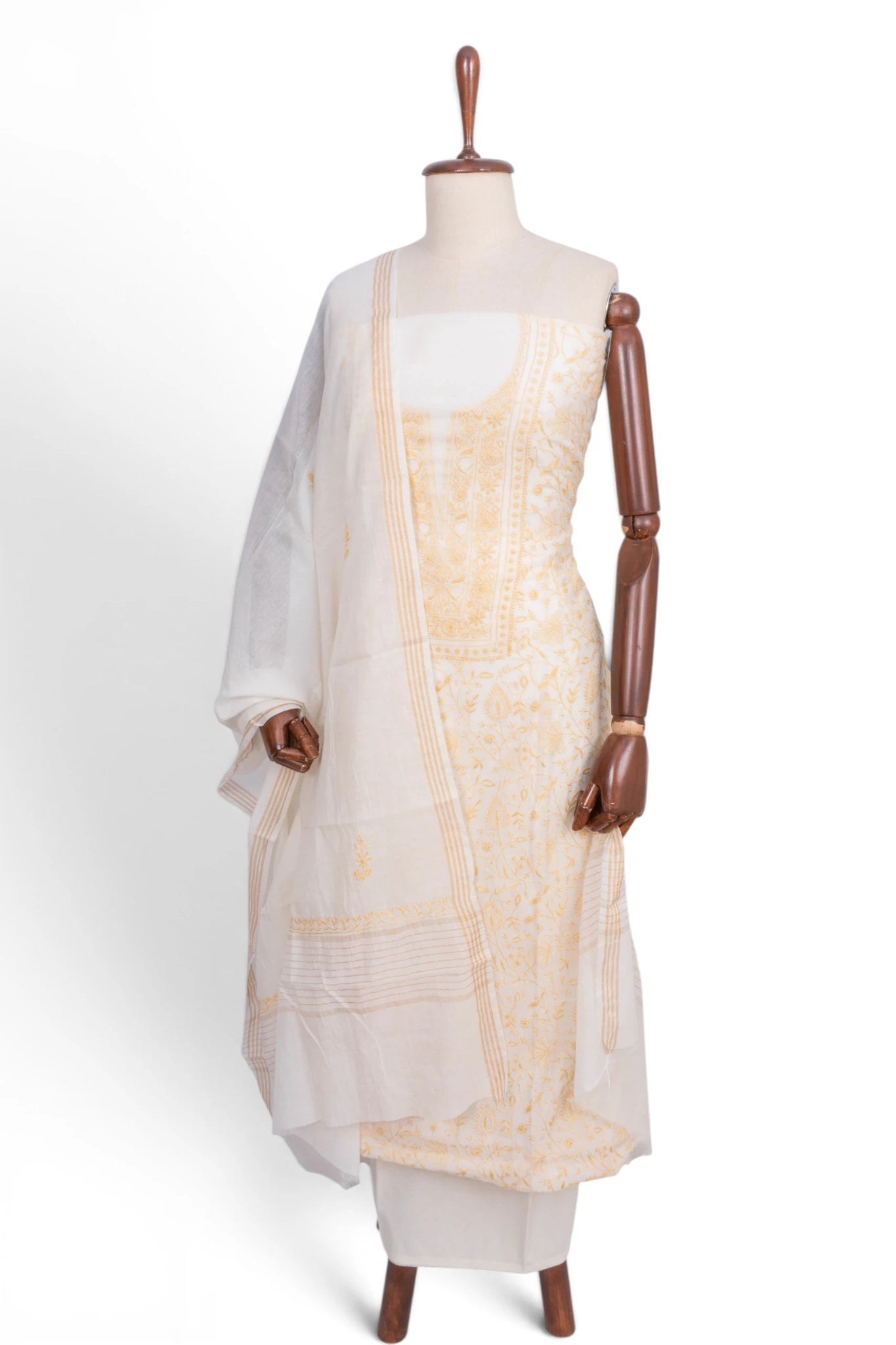 Mul Cotton Embroidery White Salwar Suit Set