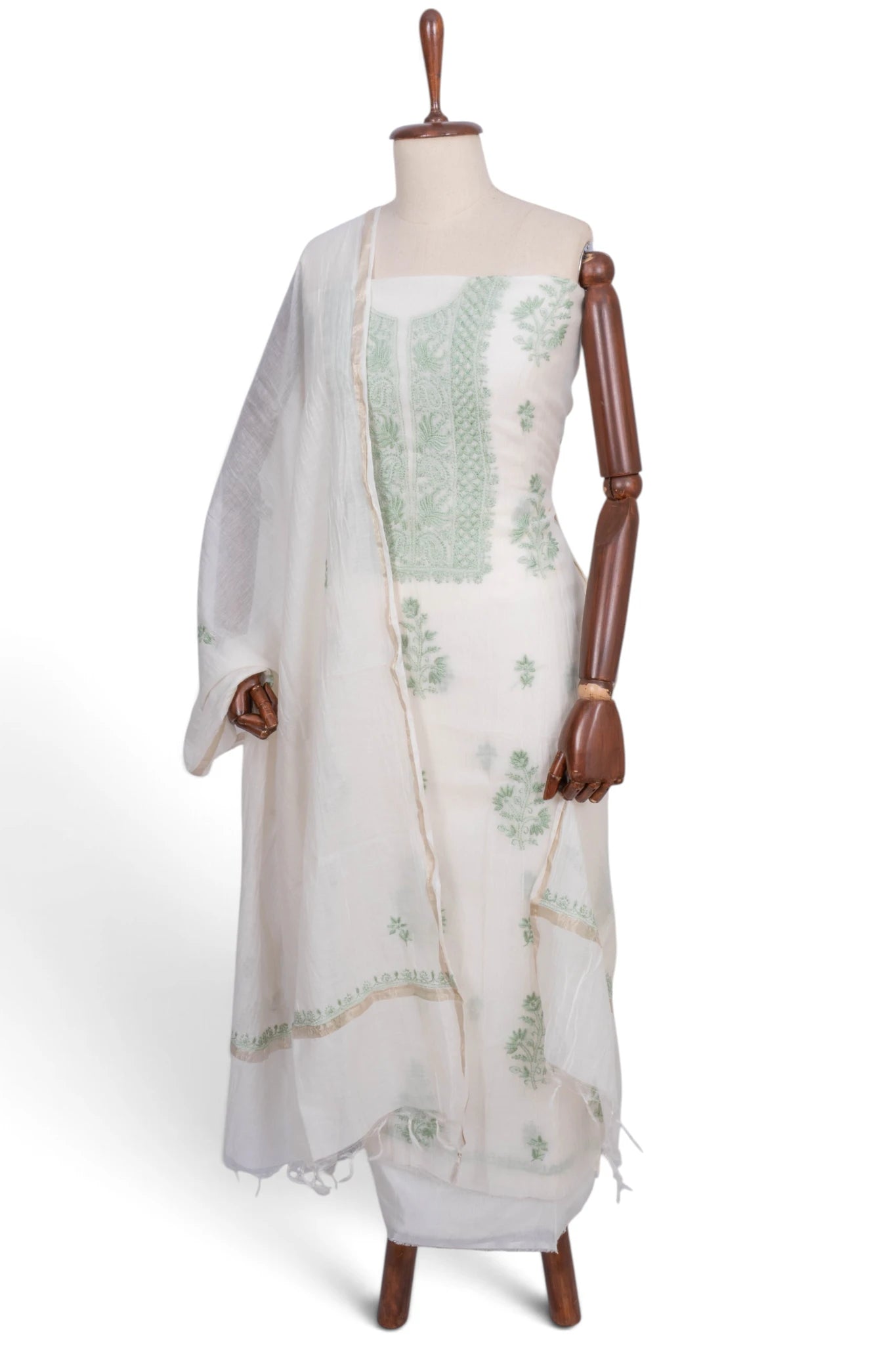Mul Cotton Embroidery White Salwar Suit Set