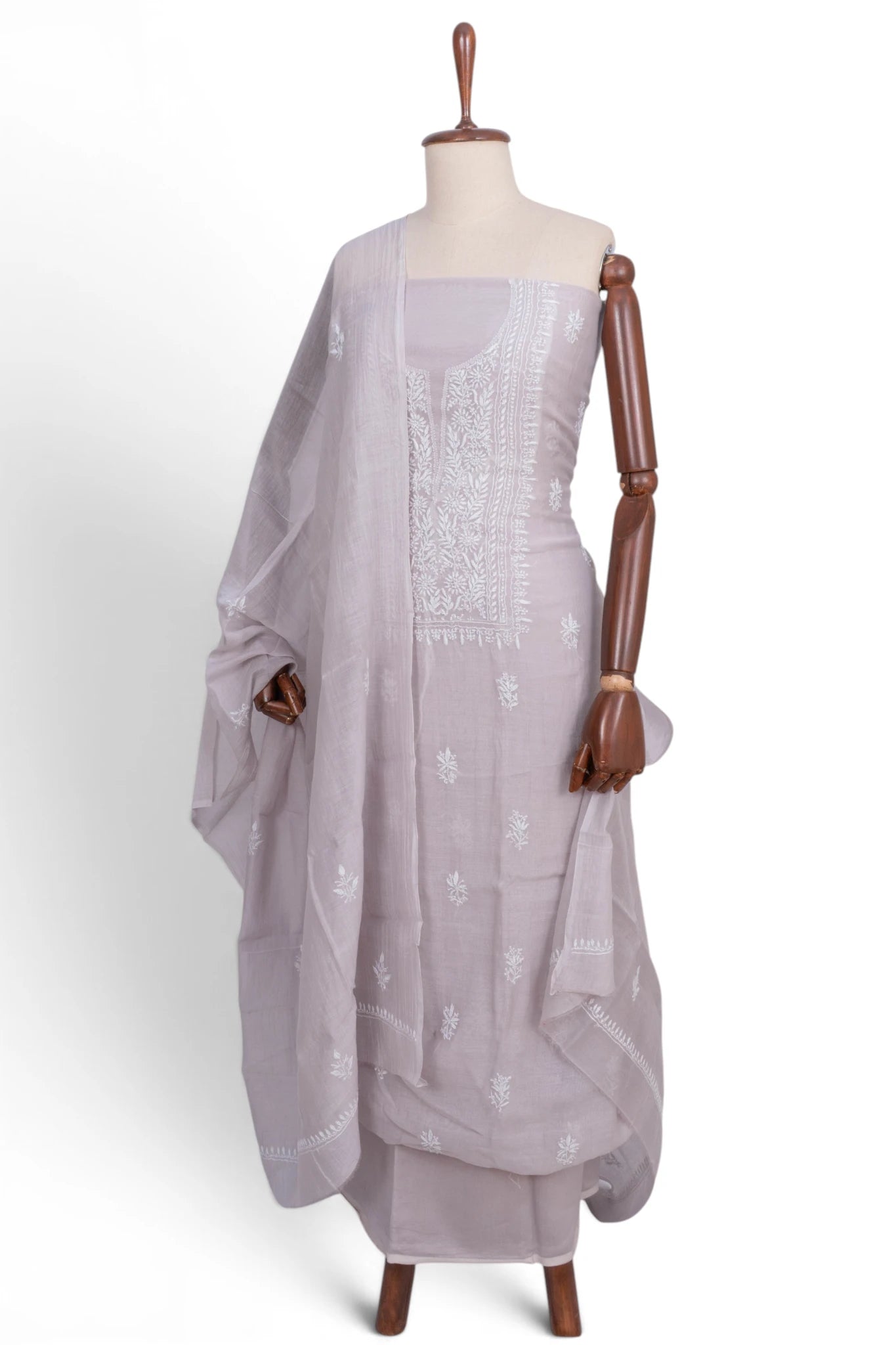 Mul Cotton Embroidery Lavender Salwar Suit Set