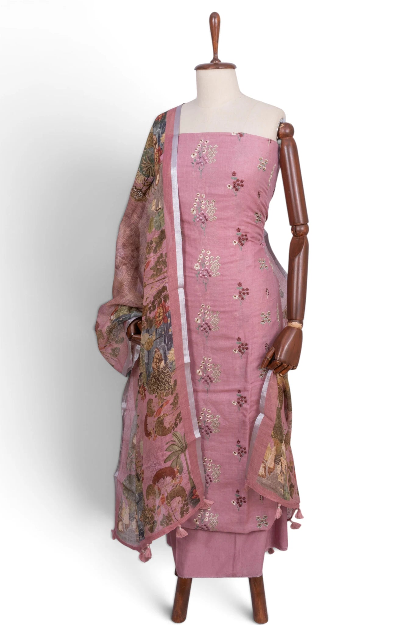 Linen Embroidery Butta Pink Salwar Suit Set