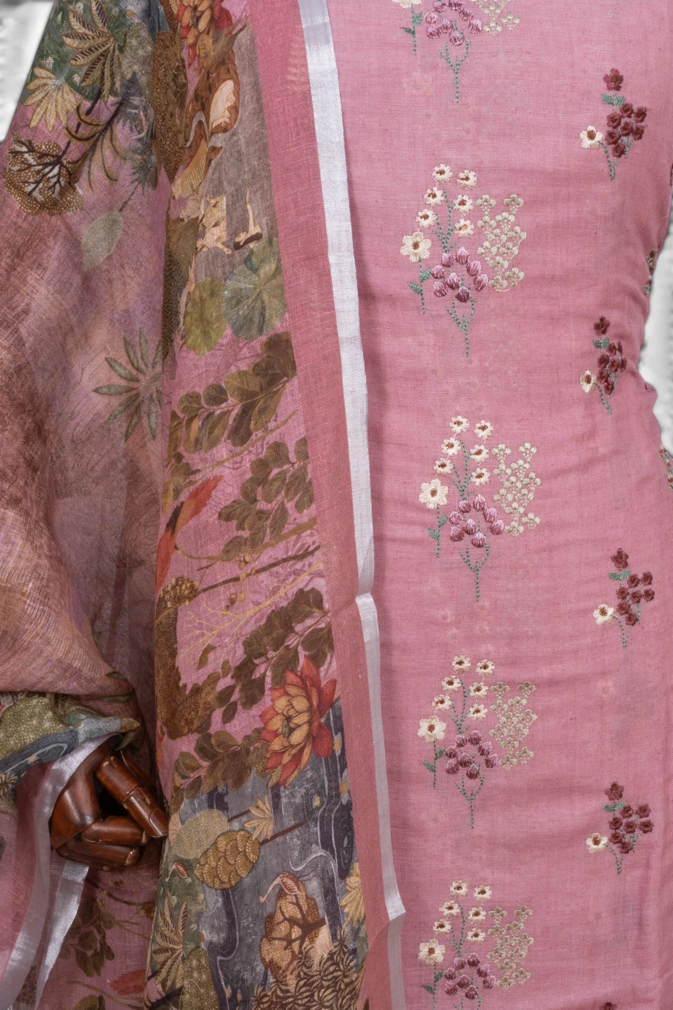 Linen Embroidery Butta Pink Salwar Suit Set