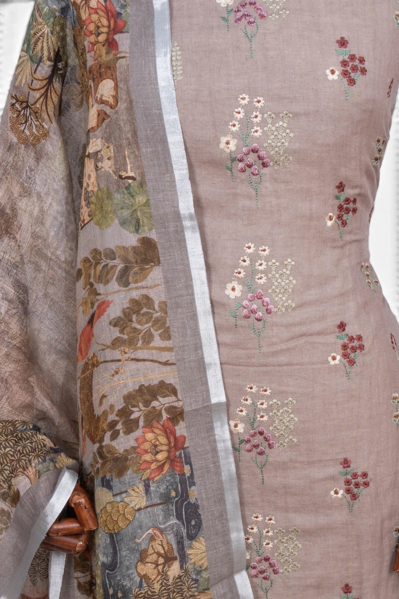 Linen Embroidery Butta Lilac Salwar Suit Set