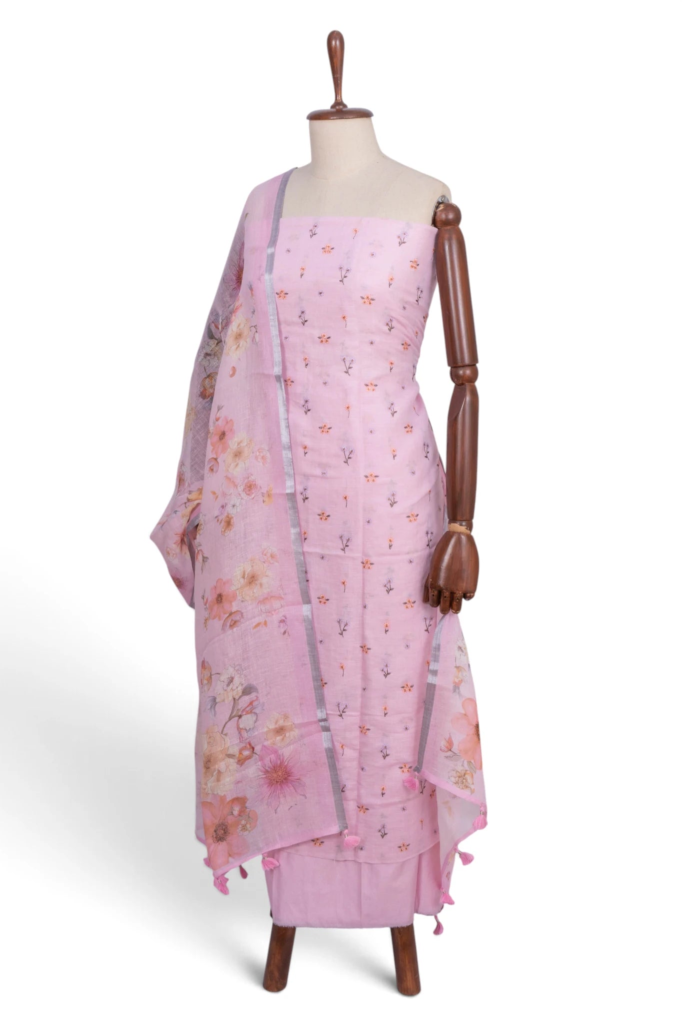 Linen Embroidery Butta Baby Pink Salwar Suit Set