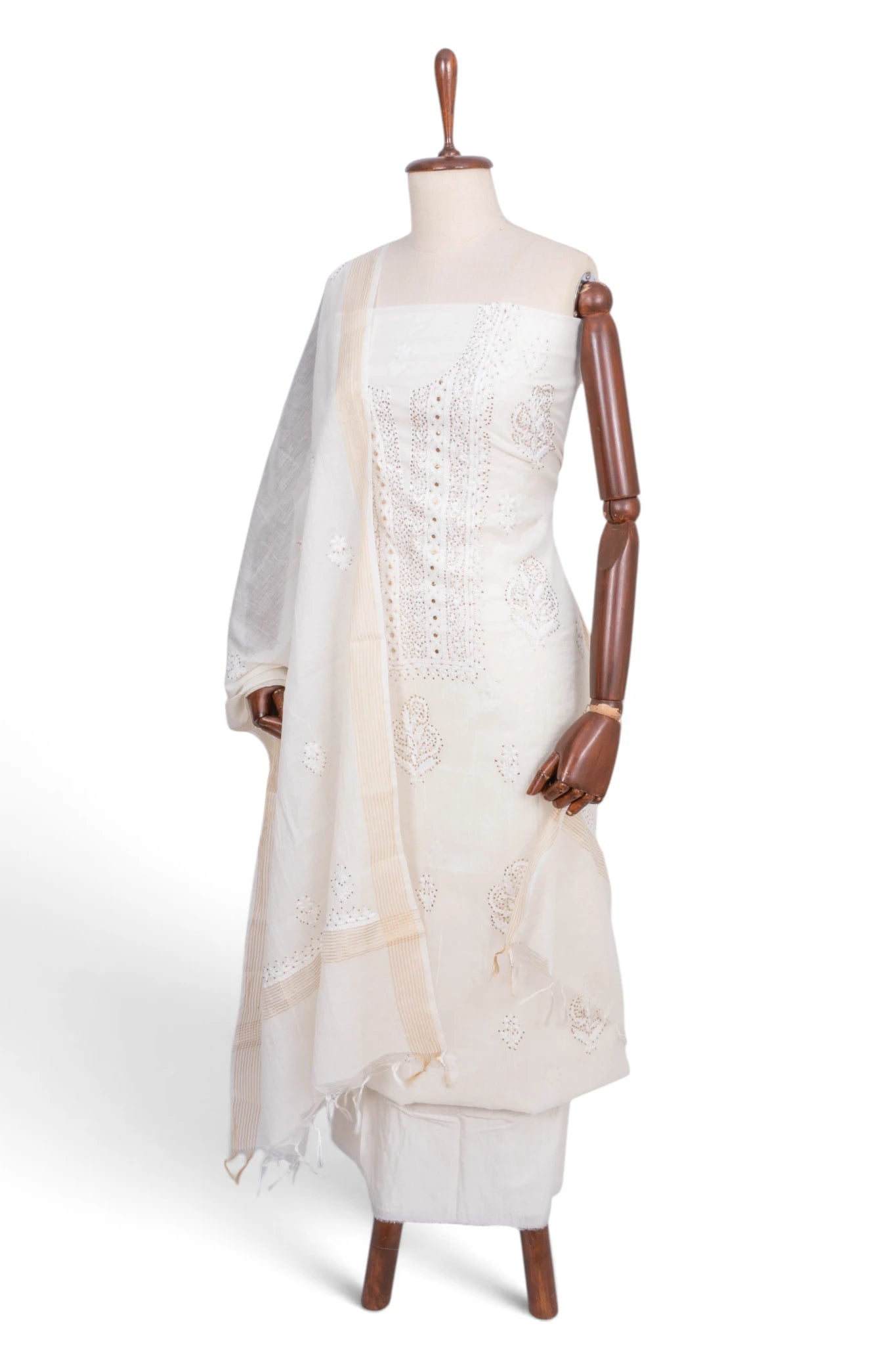 Mul Cotton Embroidery White Salwar Suit Set