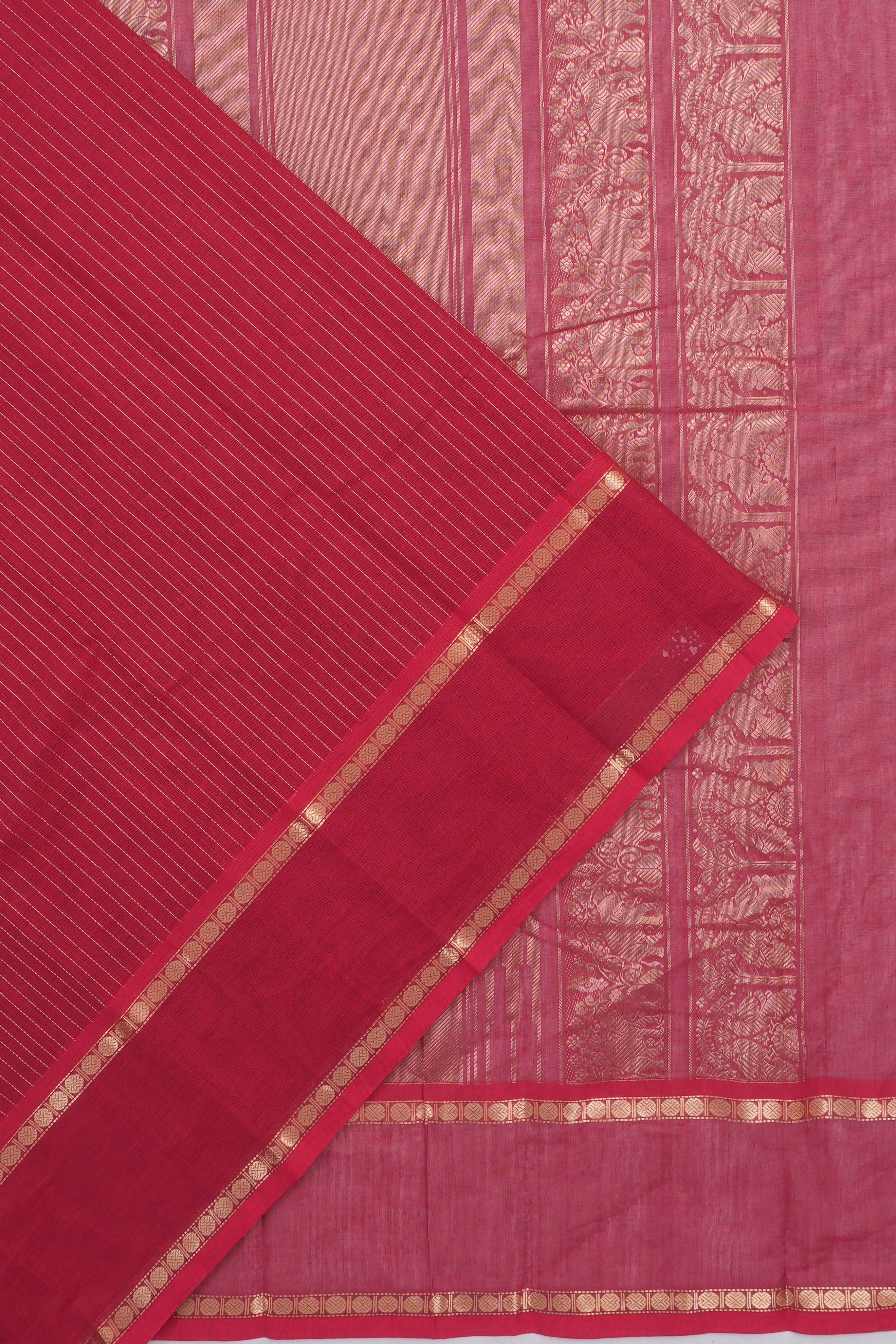 Chettinad Cotton Lines Red Saree