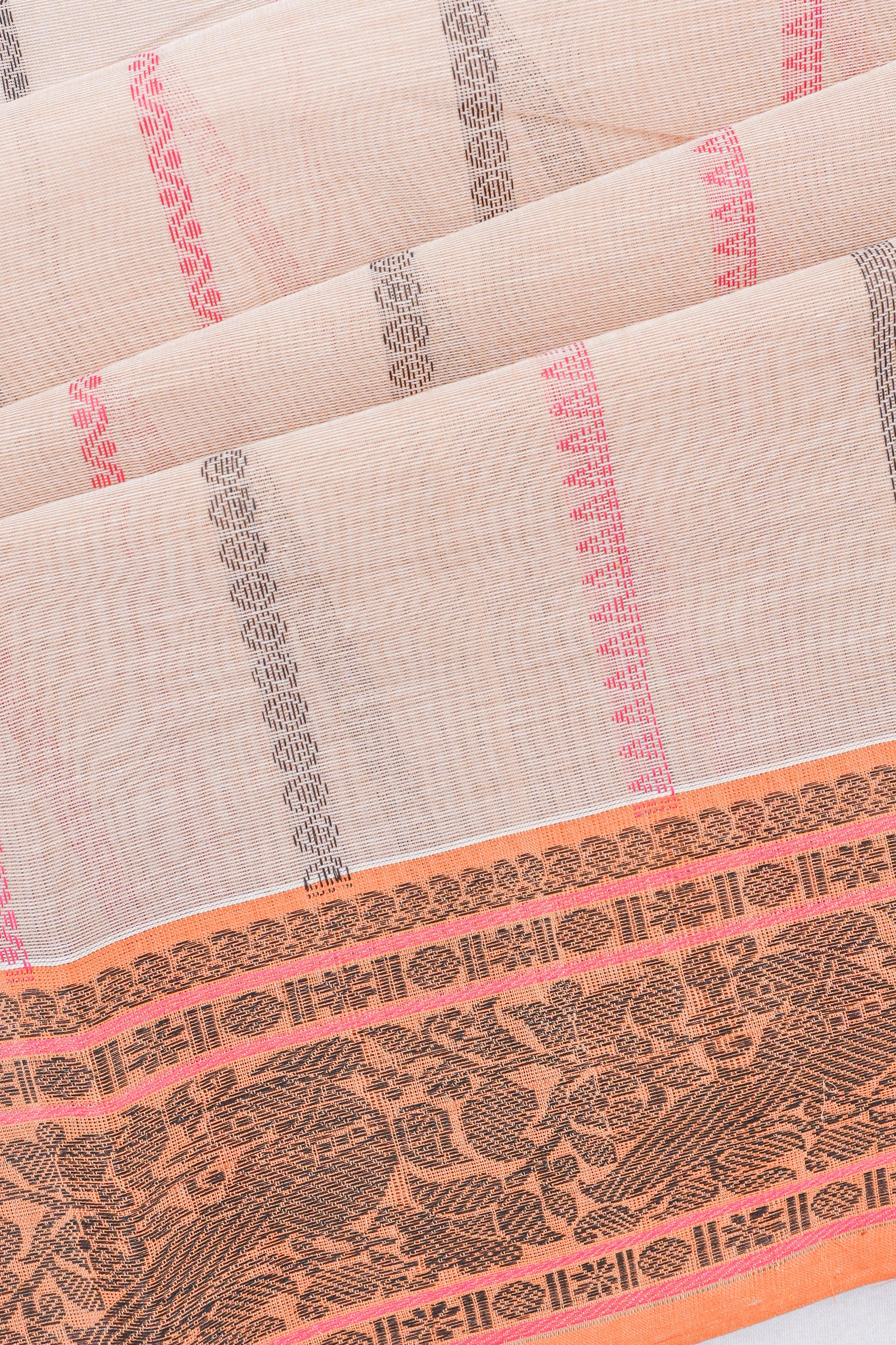 Chettinad Cotton Brocade Beige Saree
