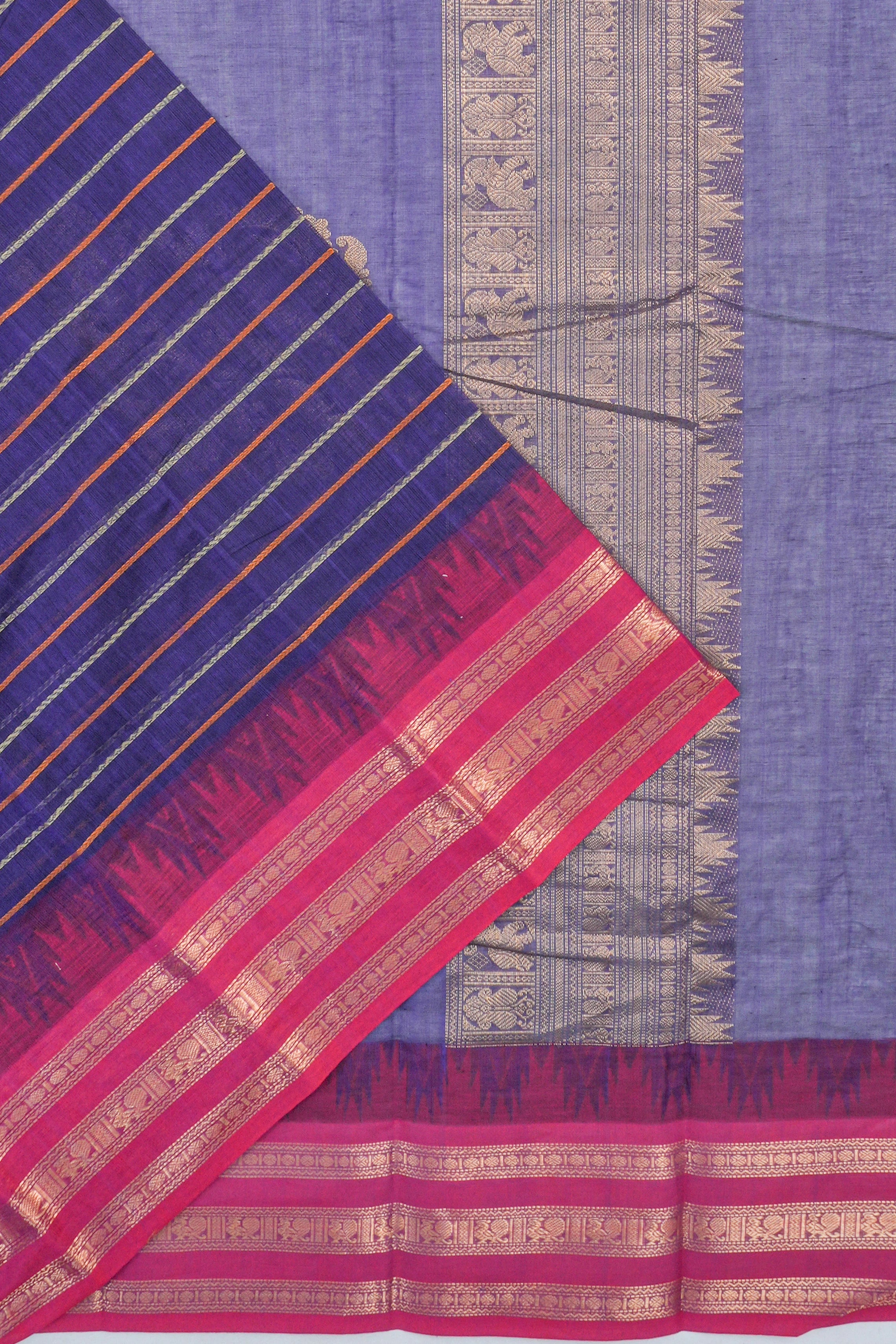 Chettinad Cotton Lines Dark Blue Saree