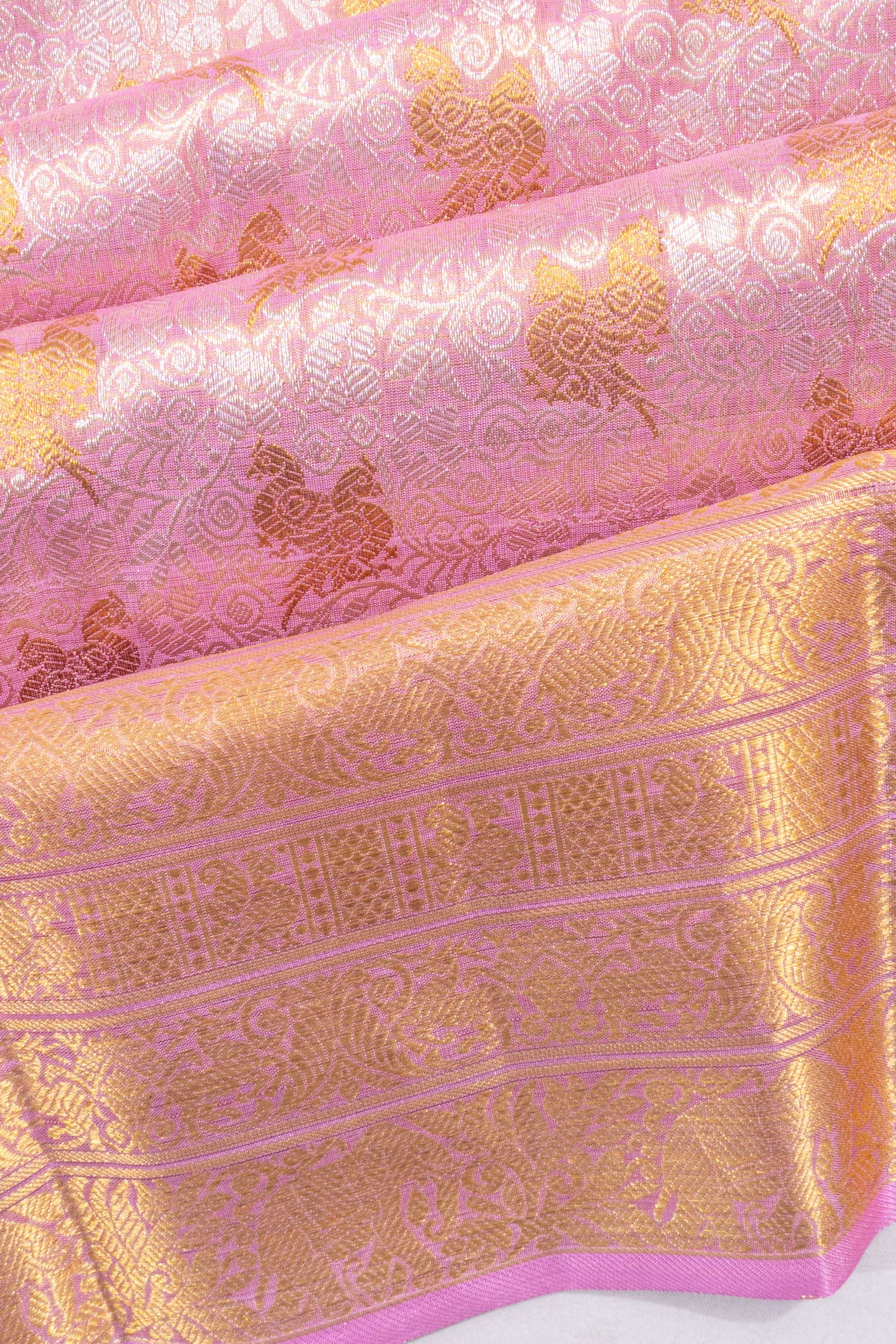 Kanchipuram Silk Jaal And Butta Lavender Saree