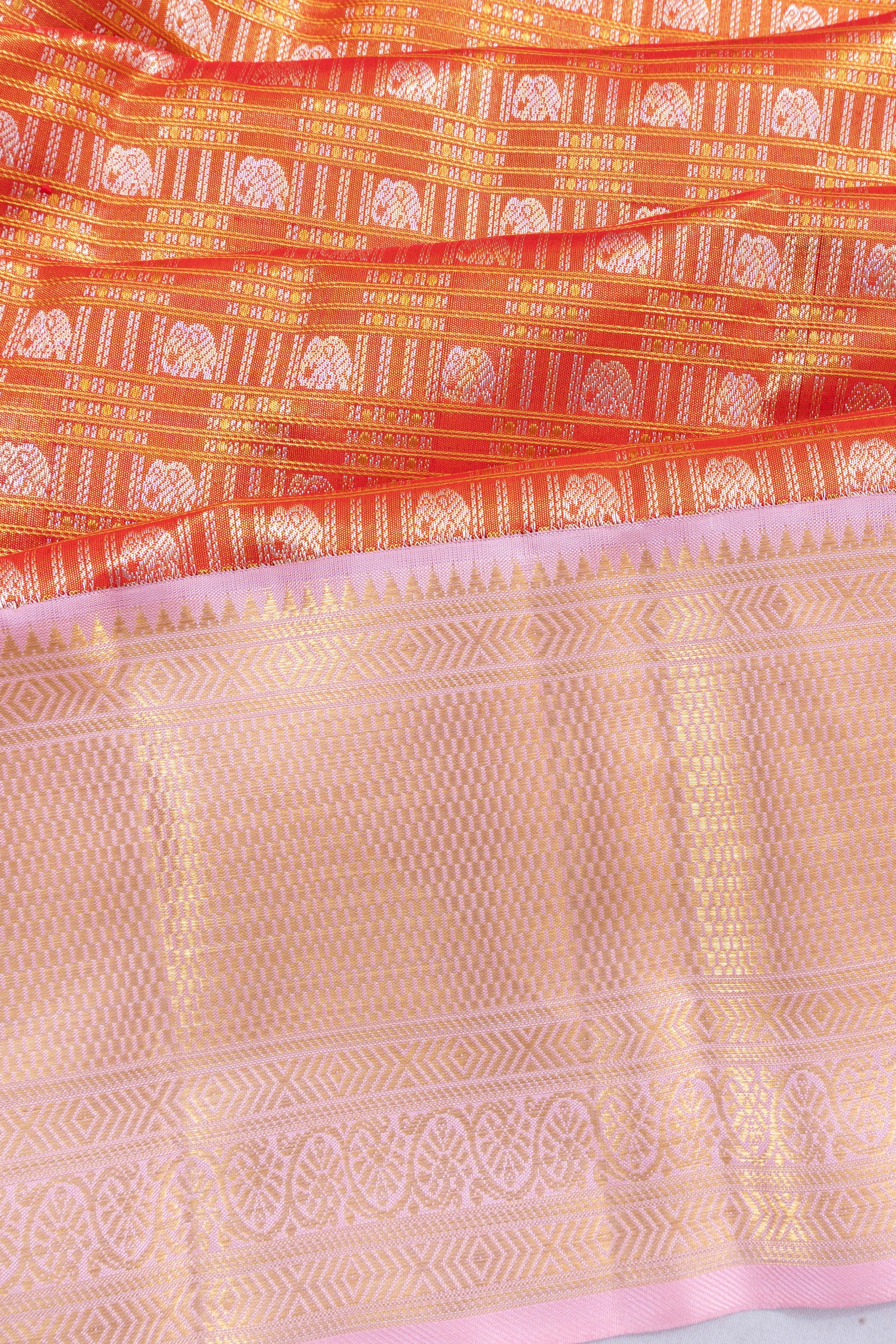 Kanchipuram Silk Tissue Checks And Butta Red Saree