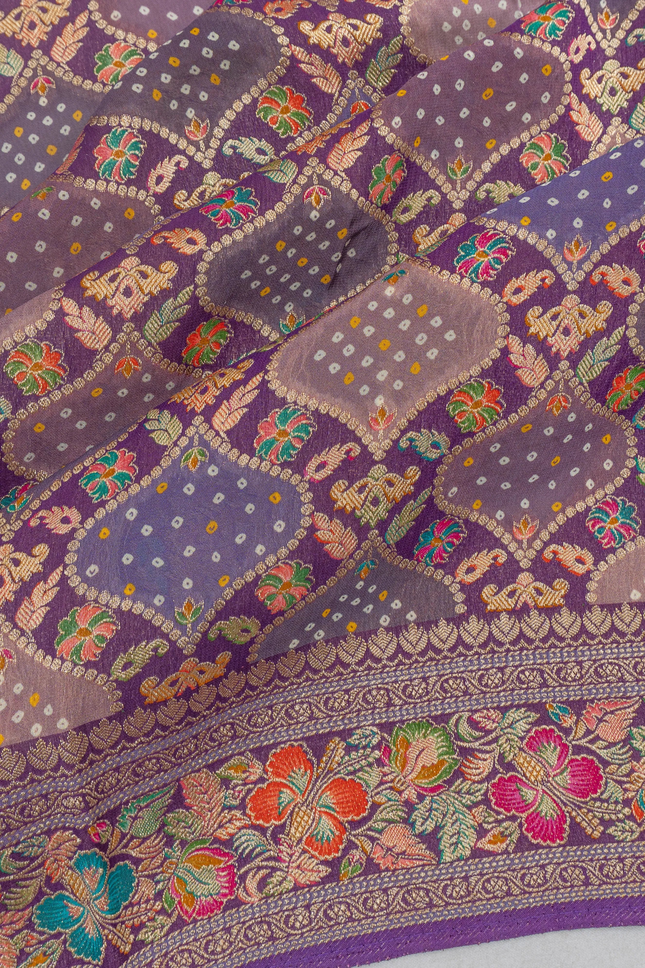 Viscose Georgette Brocade Violet Saree