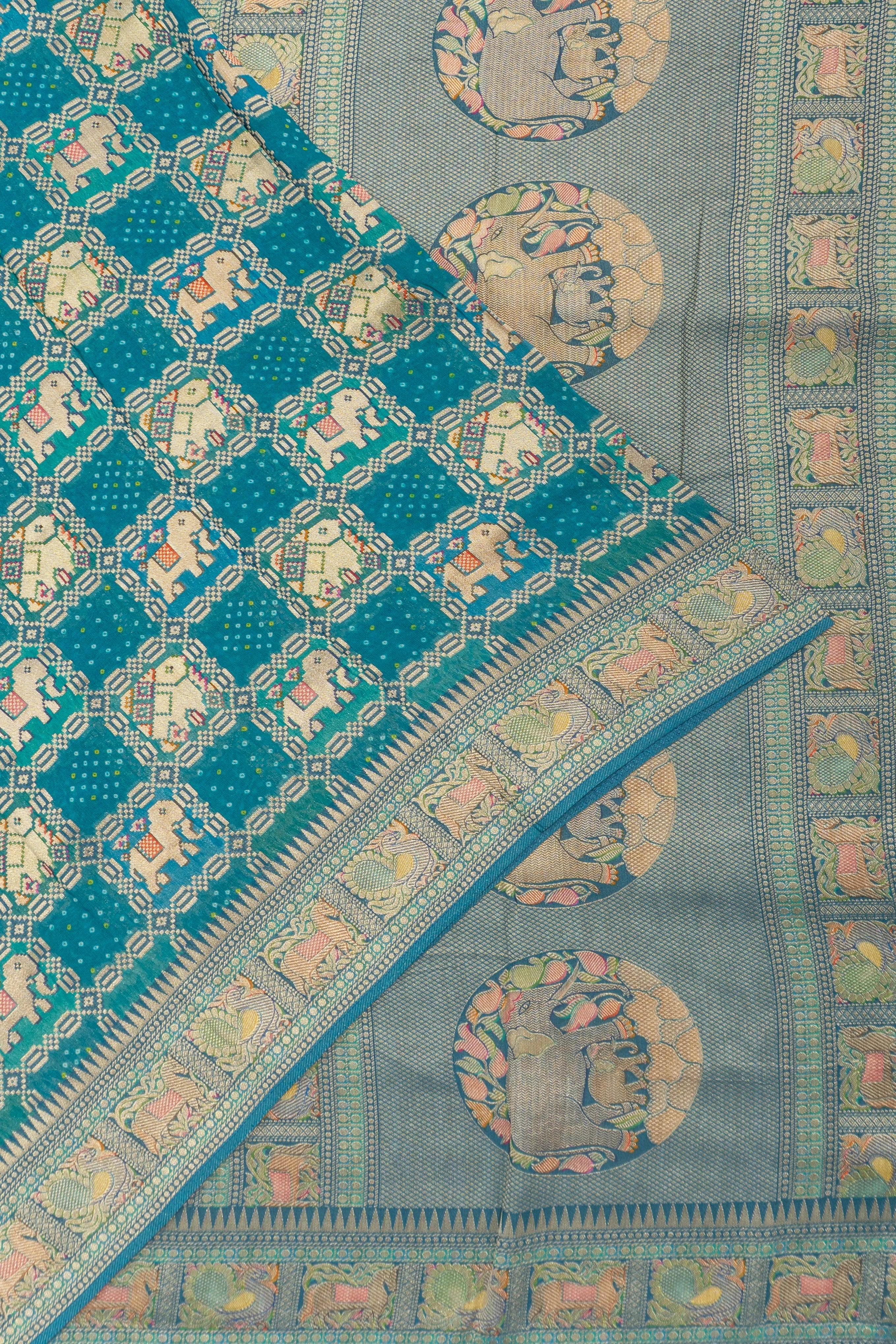 Viscose Georgette Brocade Teal Blue Saree