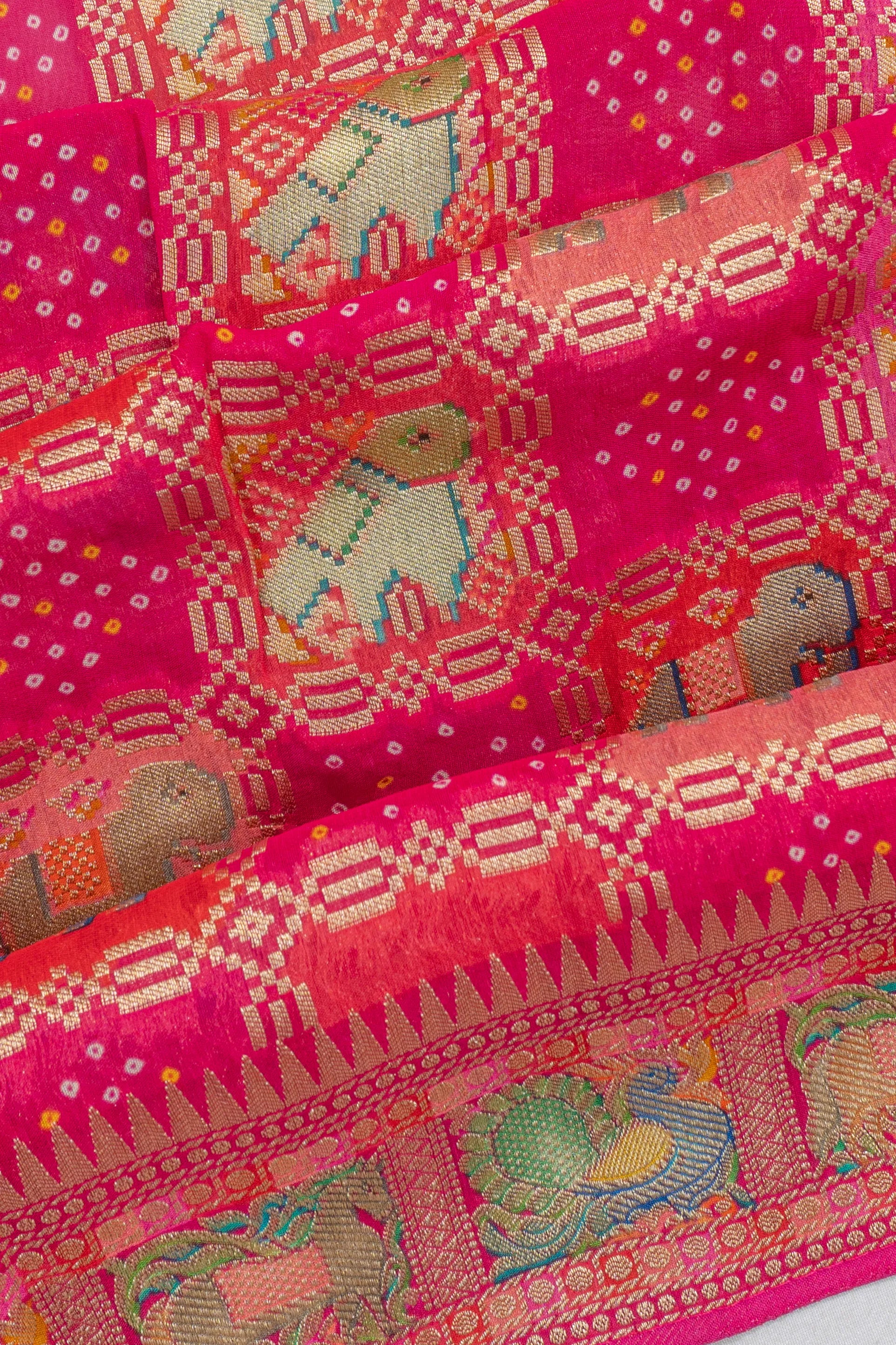 Viscose Georgette Brocade Pink Saree