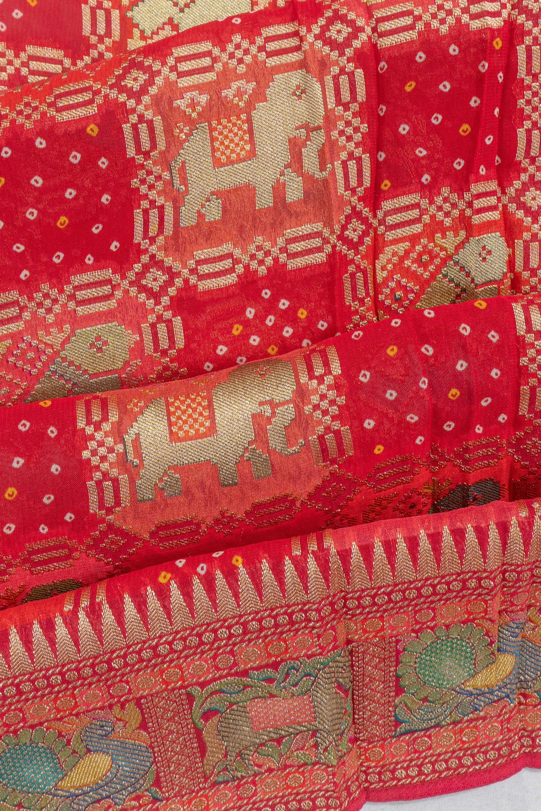 Viscose Georgette Brocade Red Saree