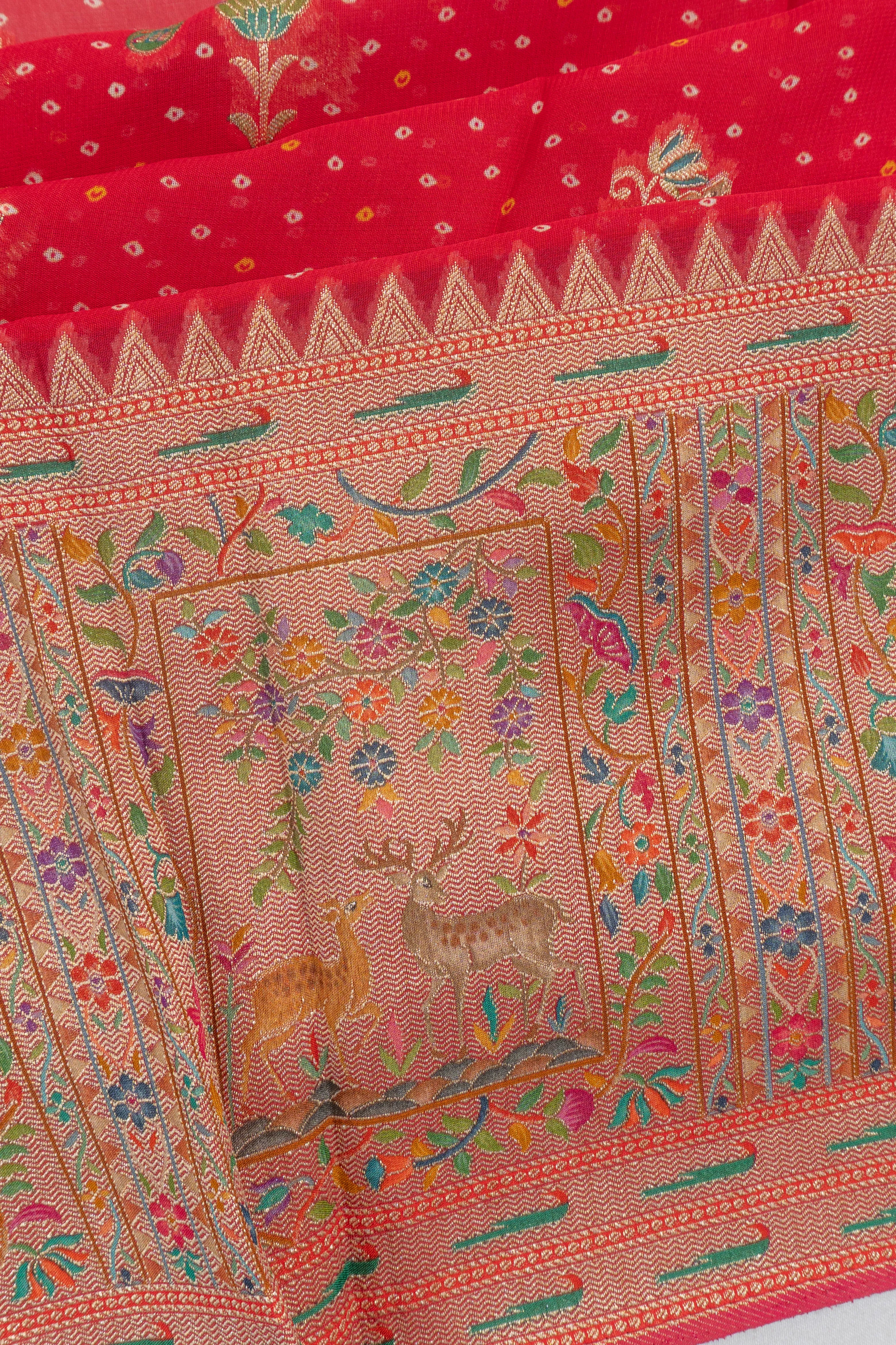 Viscose Georgette Brocade And Butta Red Saree