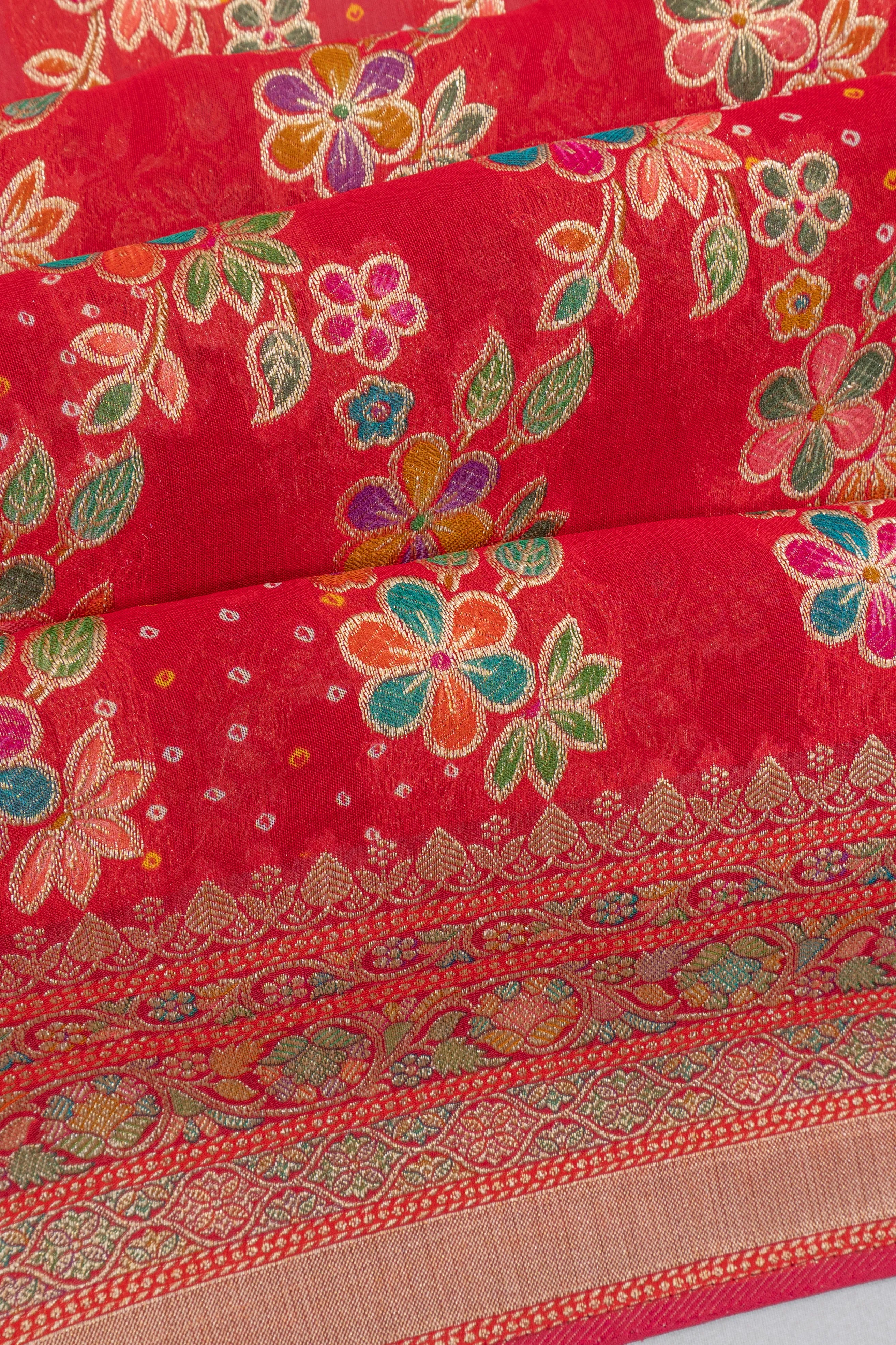 Viscose Georgette Brocade Red Saree